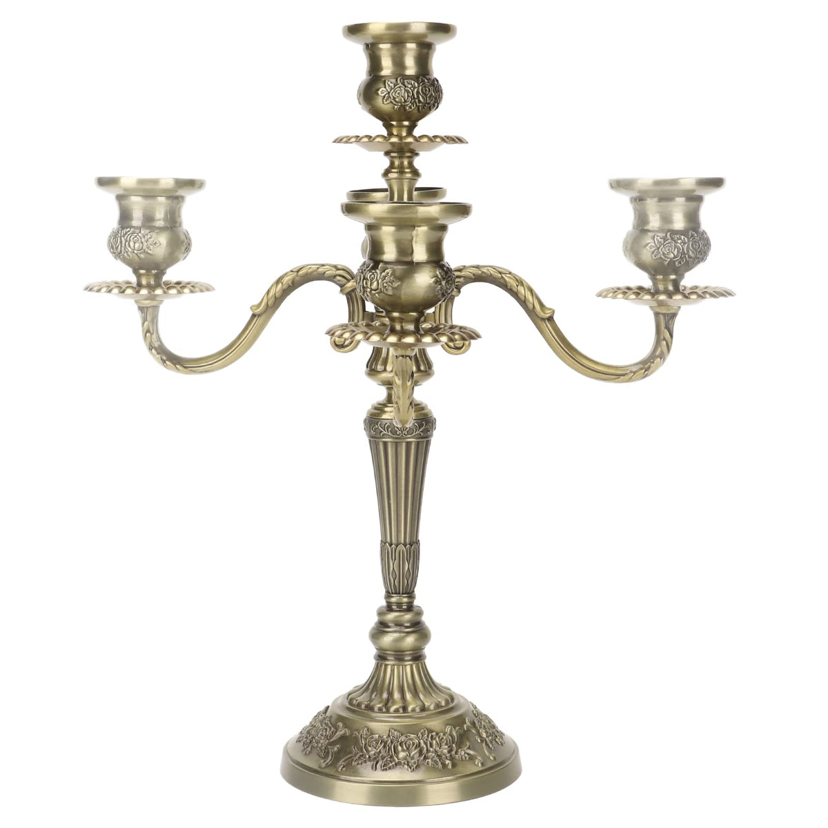 Hamwesh Vintage Candelabra, 5 Candles Capacity Extended Holder Edge Zinc Alloy 5 Arm Candelabra, Metal with Extended Edge for Romantic Dinners Parties Weddings Home Restaurants