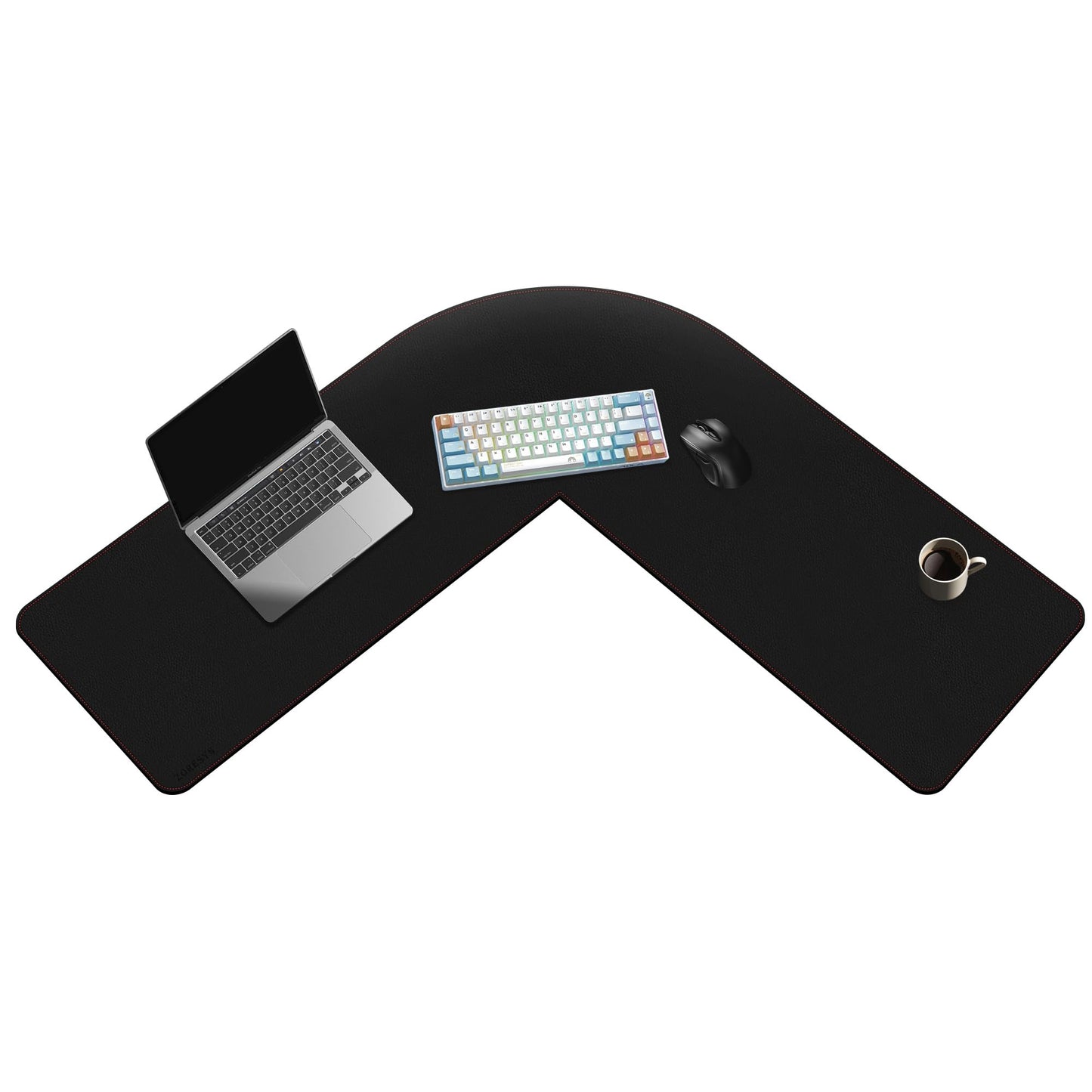 ZORESYN L Shaped Desk Mat 39.4"(L) x 39.4"(S) x 13"(W), Computer Corner Desk Pad, Large Waterproof PU Leather Mouse pad for Corner Desk, Writing Desk Pad Protector - Black