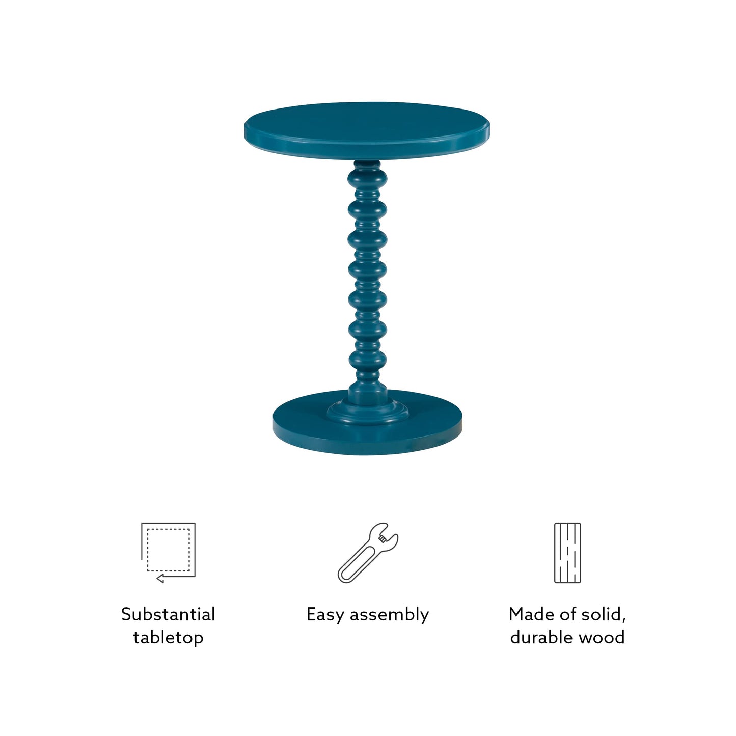Tarkin Round Teal Turned Spindle Pedestal Side Accent Table by Powell