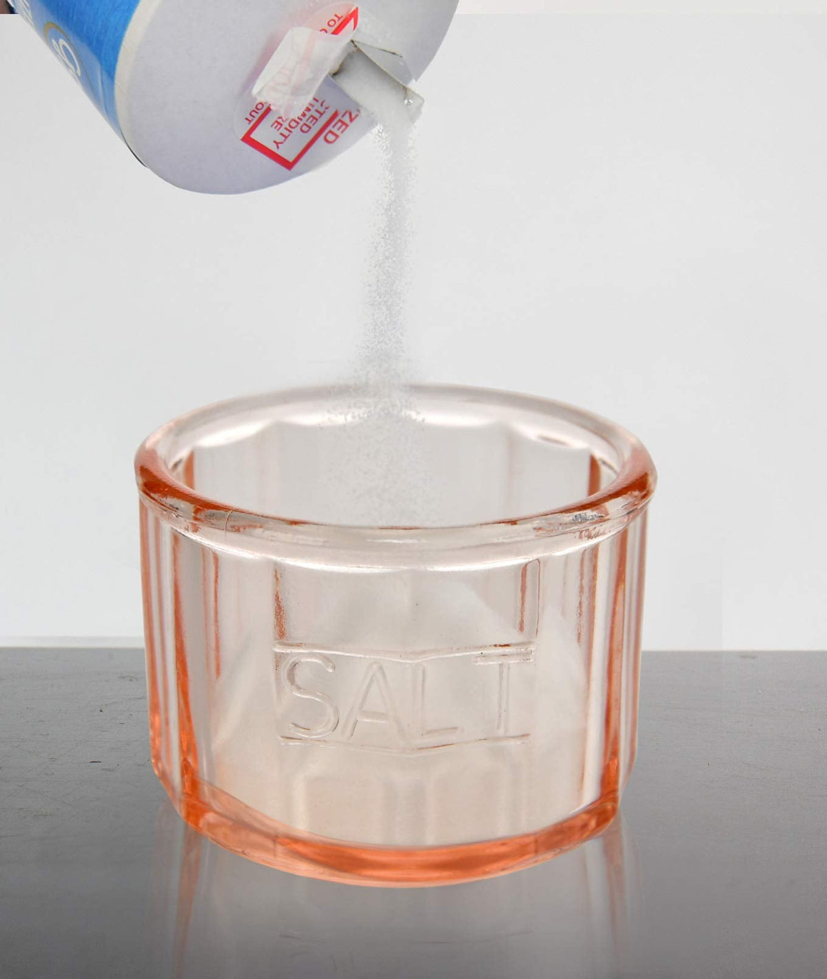 HOME-X Depression Style Pink Glass Salt Cellar with Lid, Retro Kitchen Decor, Wedding Gift - 3 1/2" H x 4" D