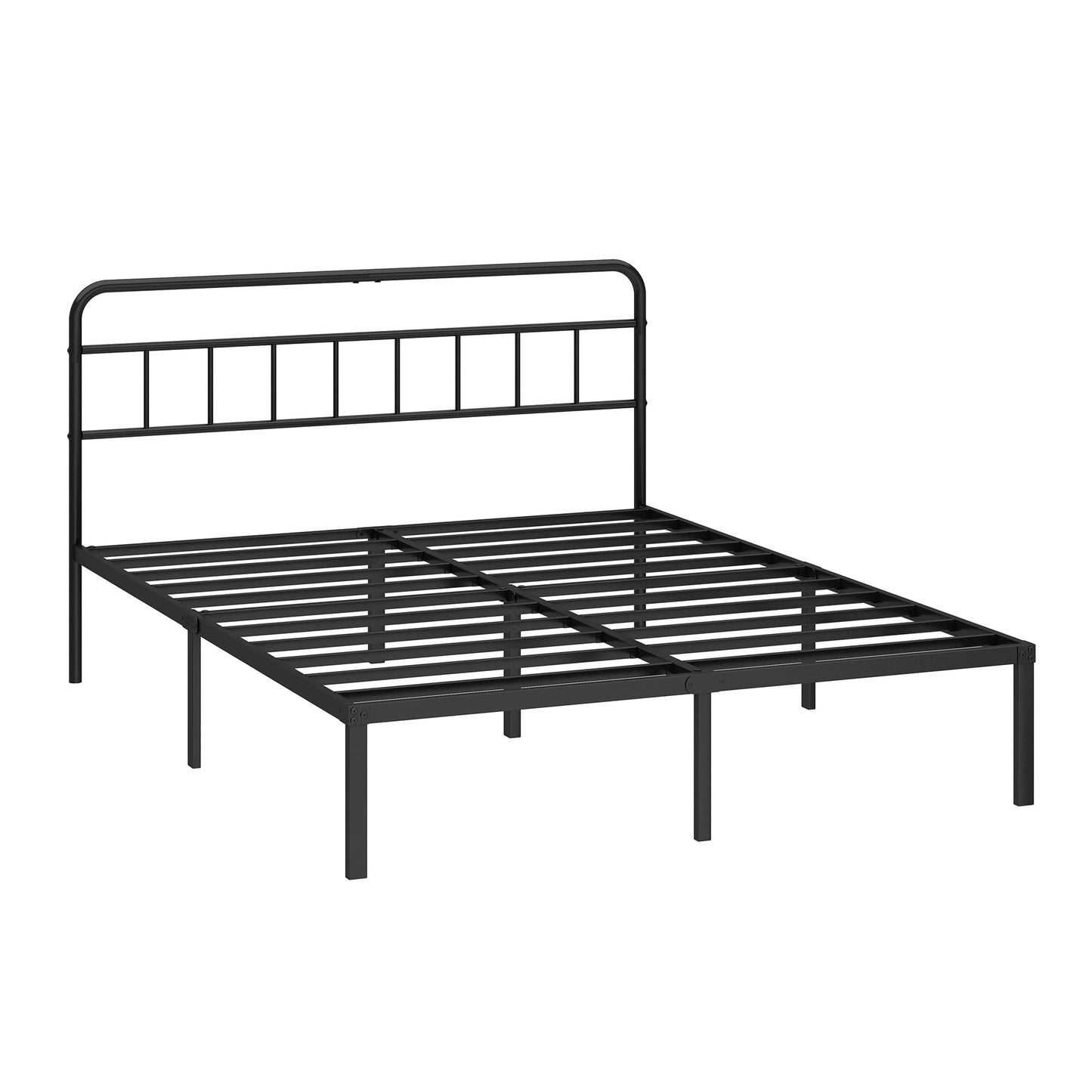 Kujielan 12 inches Full Size Bed Frame with Minimalist headboard,Metal Platform Base with Strong Metal Slats,Mattress Foundation for Under Bed Storage,Easy Assembly,Black