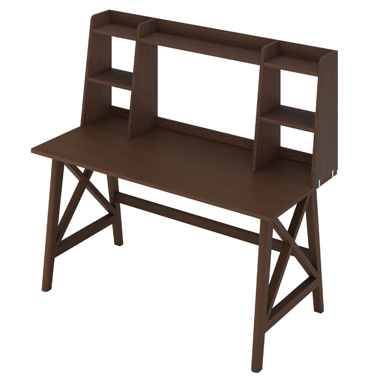 NELYE Solid Wood Desk with Bookshelf, Computer Writing Table for Monitor and Home Office, Modern Compact Workstation in Walnut, 48" W x 24" D