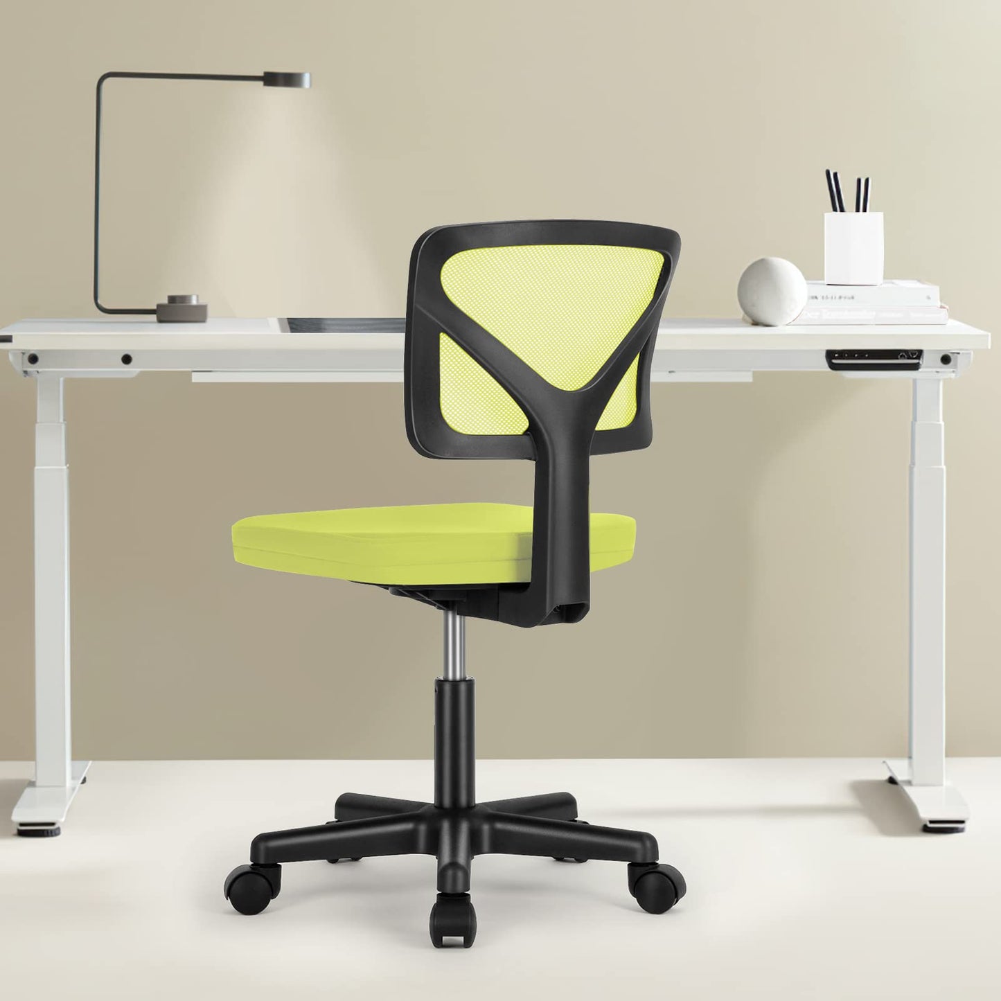 Sweetcrispy Small Office Chair, Ergonomic Low-Back Mesh Rolling Work Swivel Desk Chairs with Wheels, Armless Comfortable Seat Lumbar Support for Home, Bedroom, Study, Student, Adults, Green