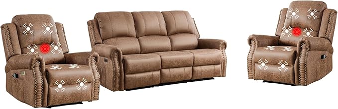 EBELLO Faux Leather Power Living Room Furniture Set, Included 2 Reclining 1