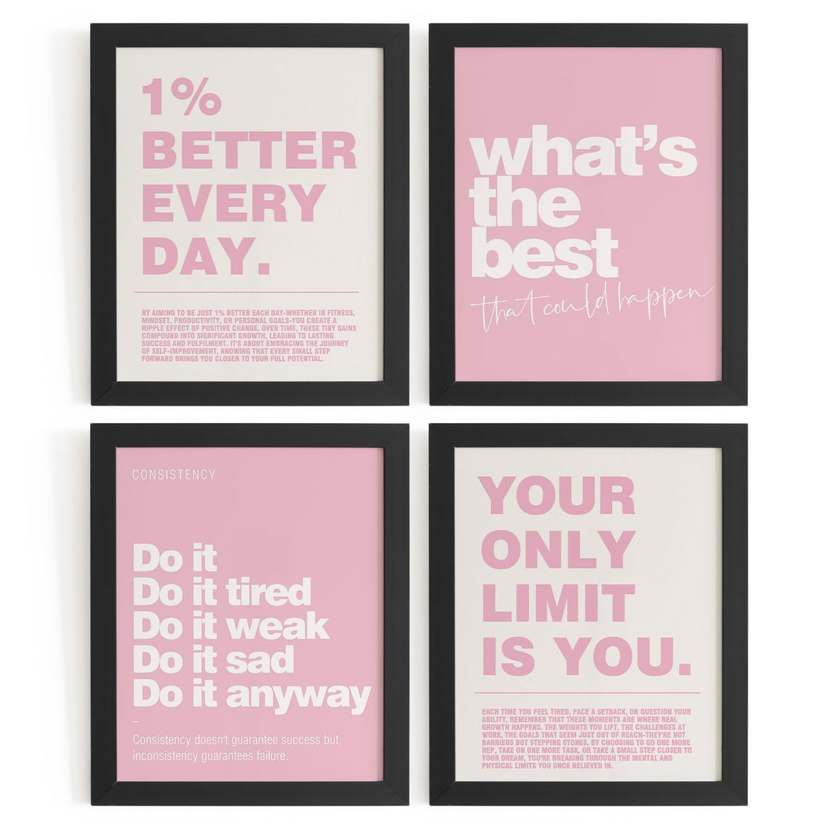 DSHFG Motivational Inspirational Office Wall Art Decor Prints Set of 4, Pink Motivational Wall Decor Trendy Retro Posters for Office Home Decor, 8x10 Unframed