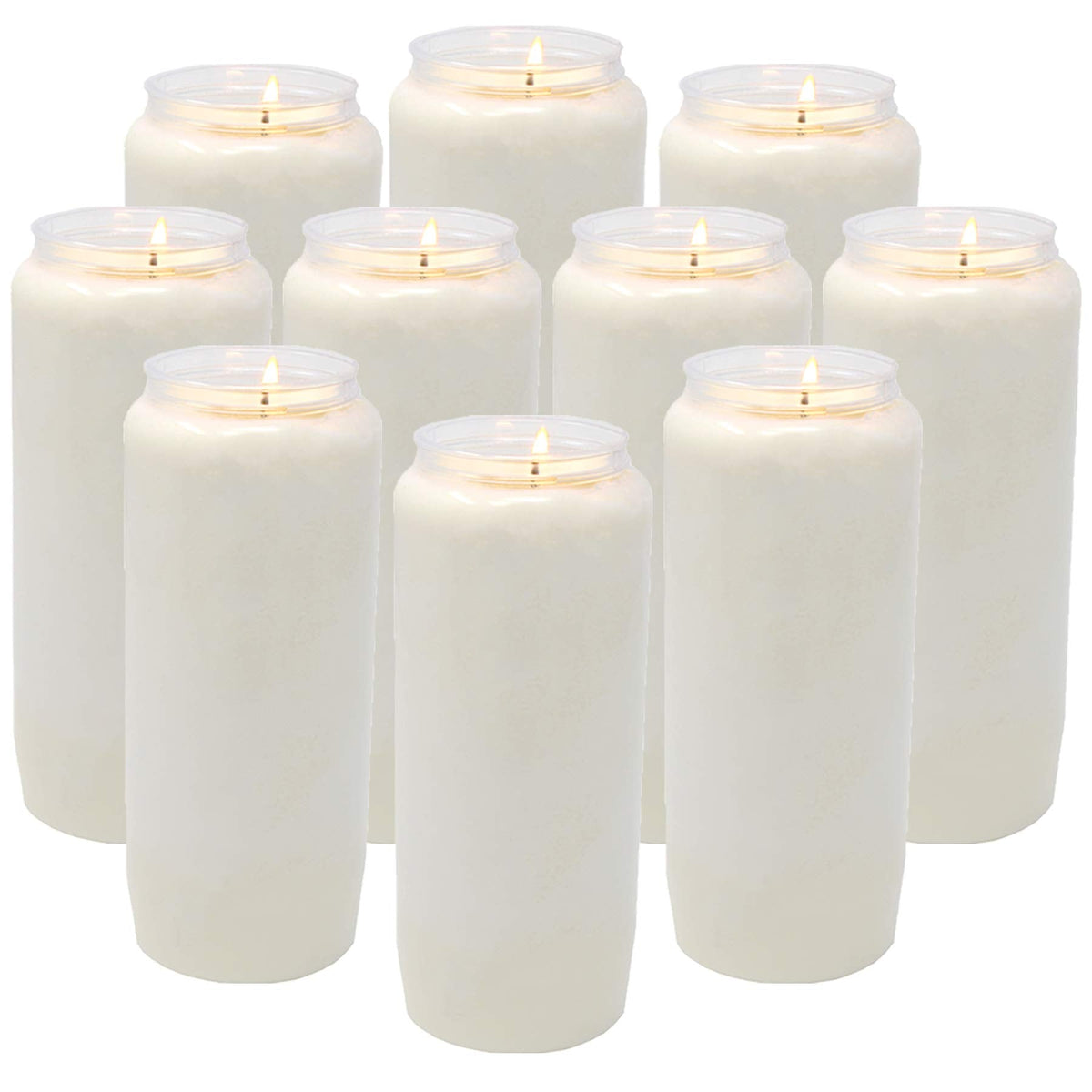 Nine Day memorial prayer Candle in Plastic Jar - Bulk 10 Pack- large Tall white pillar votive unscented vegetable oil candles to use in religious sanctuary praying or emergency blackout candels