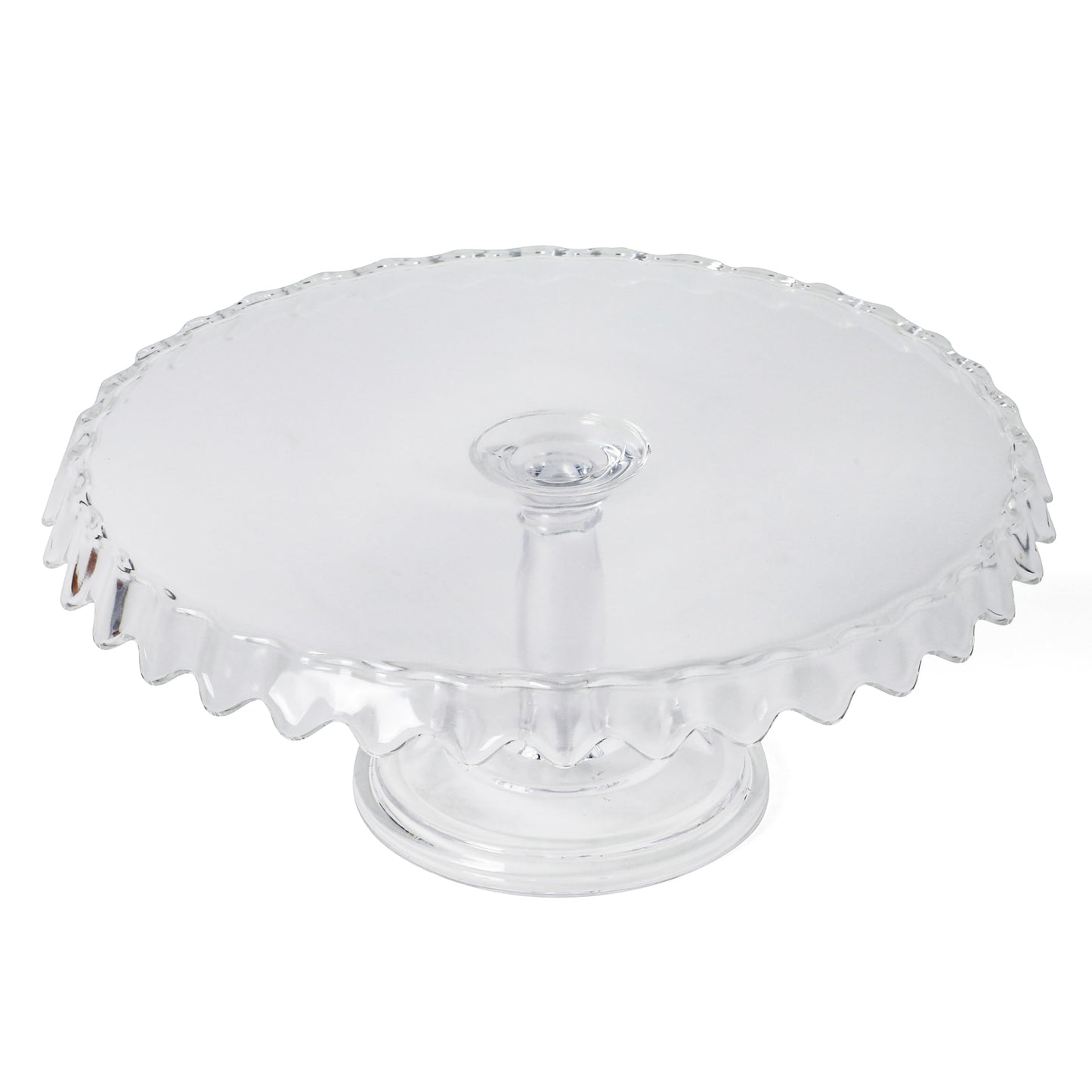 Martha Stewart Watercrest Glass Cake Stand, 10.2 Inch Footed Pedestal Cake Plate with Scalloped Ruffled Edge, Clear Handmade Glassware for Weddings, Parties, and Dessert Display