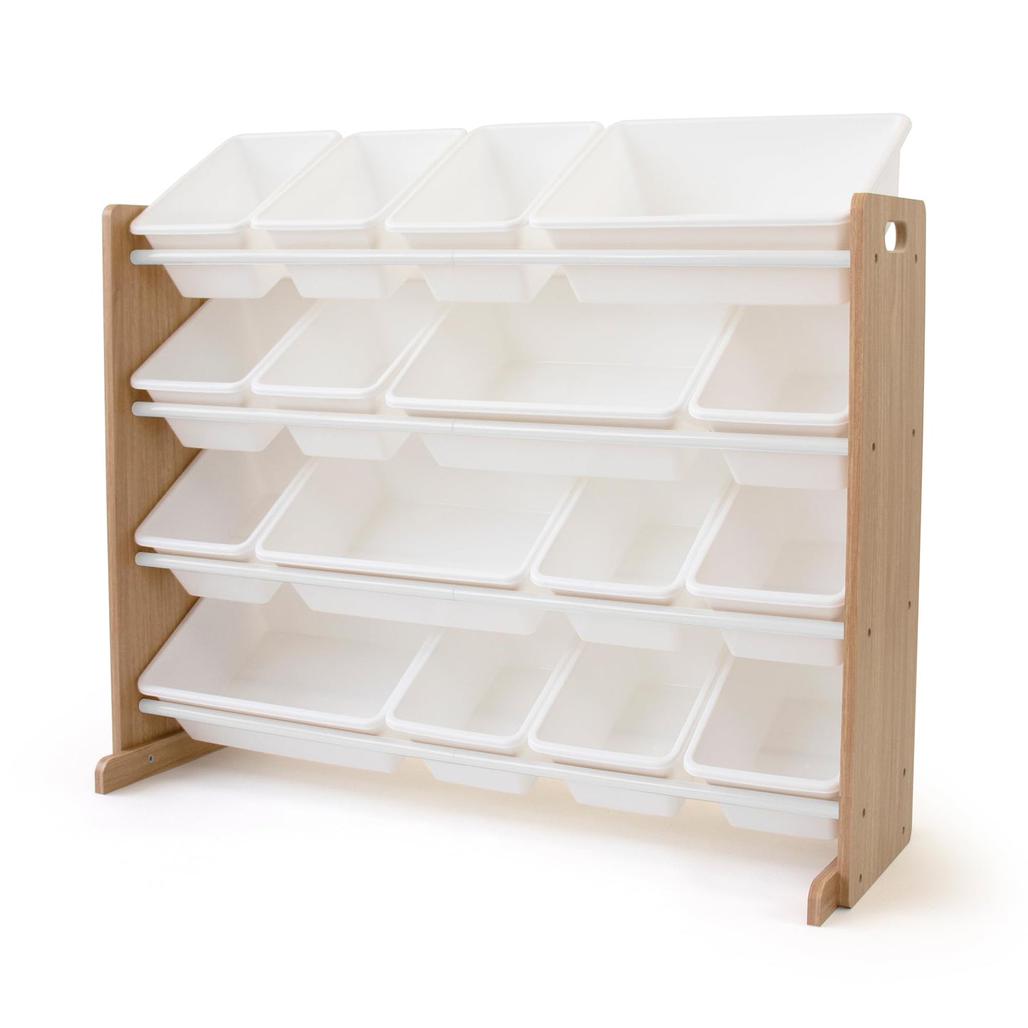 Humble Crew Toy Storage Organizer with 16 Removable Storage Bins for Kids Playroom, 4-Tier Toddler Toy Organization and Storage, Natural Wood/White