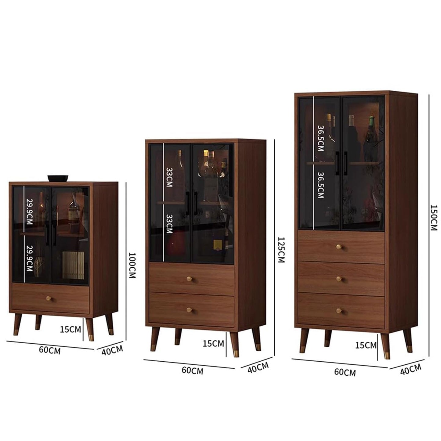 Freestanding Wine Bar Cabinet, Bamboo & Glass Display Cabinet, 3/4/5-Tier Modern, Clear View, Transparent Cabinet Door Design, for Office Living Room Bedroom Furniture