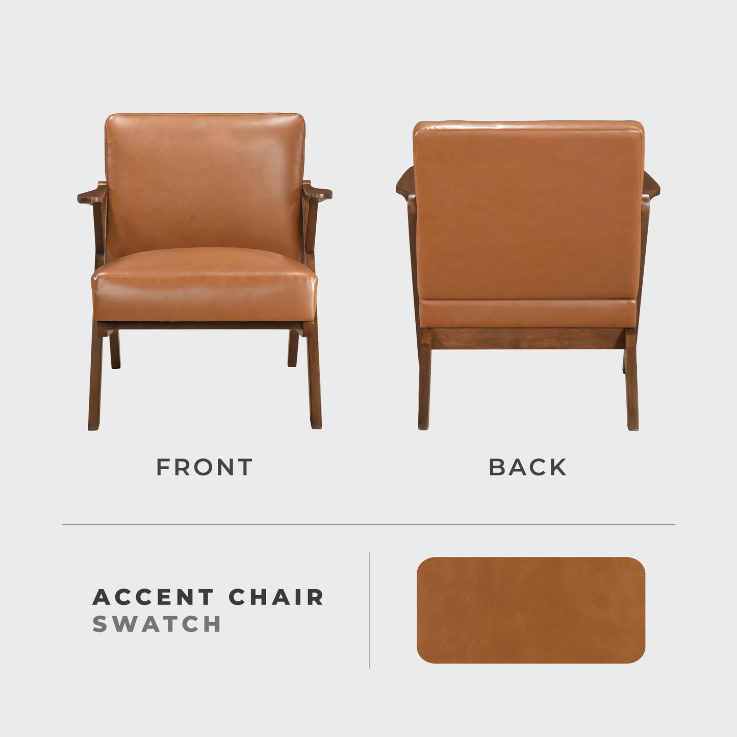 Lexicon Mid Century Modern Accent Chair, Faux Leather Upholstered Lounge Seat, Brown Finish Solid Wood Framed Comfy Side Chair for Living Room/Bedroom/Office/Waiting Area, Brown