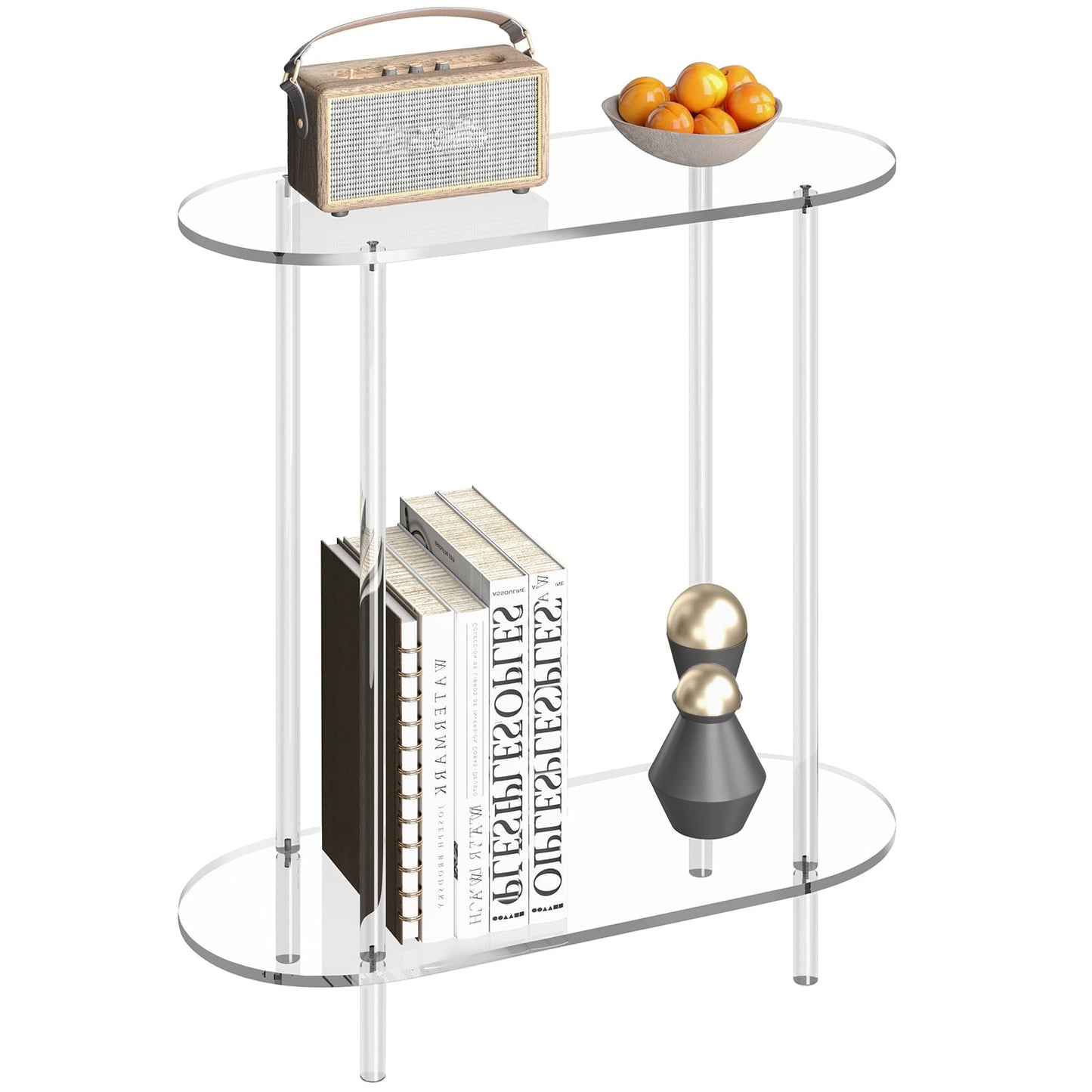 DOHWSK Acrylic Console Table, 2-Tier Oval Frame Sofa Table, 29.53" Small Modern Entryway Table for Living Room, Hallway, Office, Foyer, Easy Assembly (Clear)