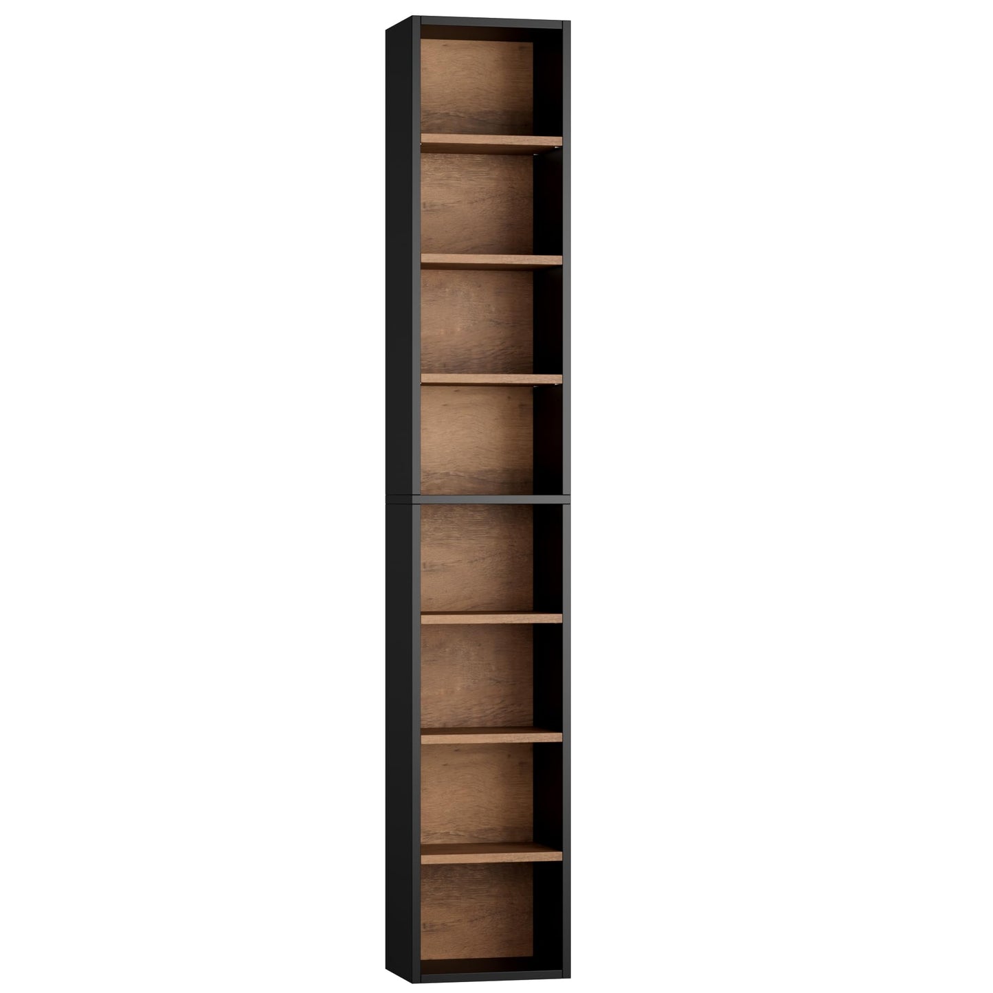 FOTOSOK 8-Tier Media Tower Rack, 11.6 X 9.3 X 71 Inches CD DVD Slim Storage Cabinet with Adjustable Shelves, Tall Narrow Bookcase Display Bookshelf for Home Office, Black/Brown