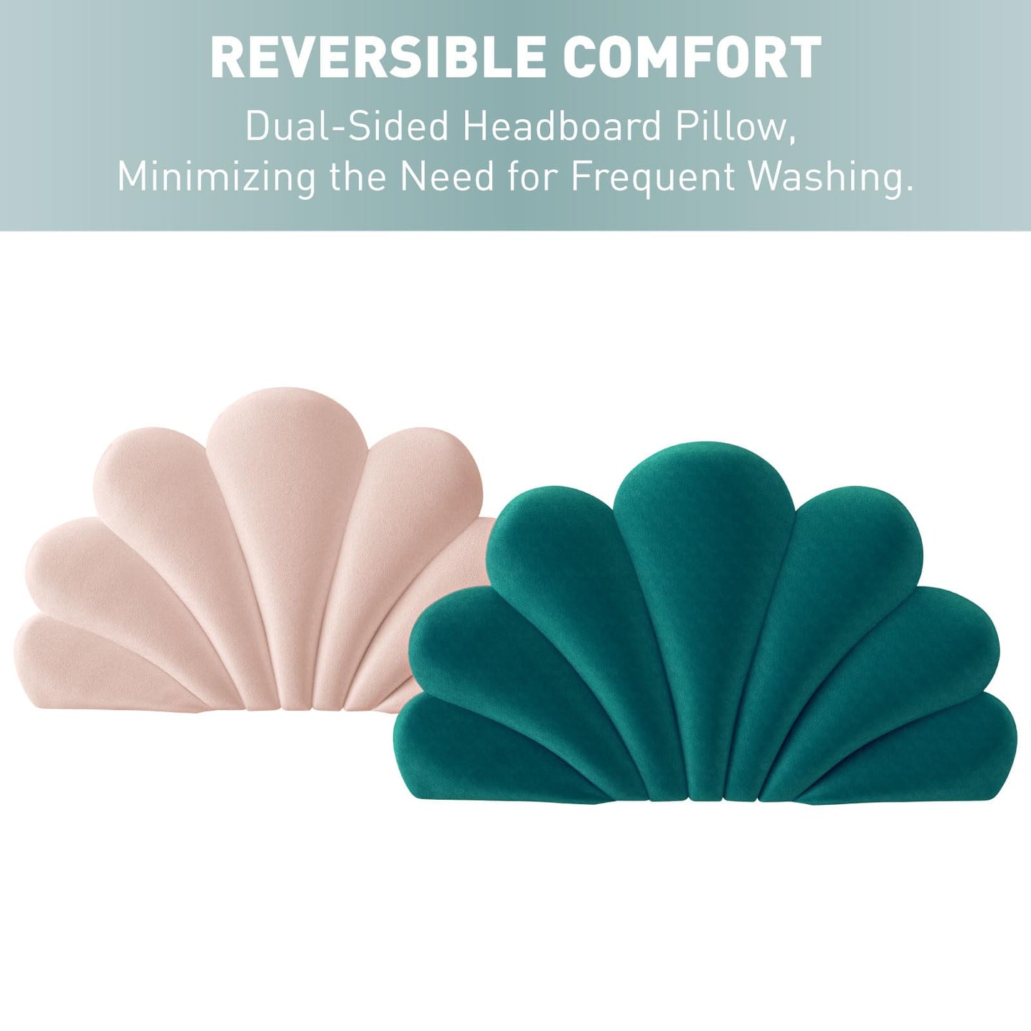 Rucener Queen Size Seashell Headboard Cushion, Soft PP Cotton Filled Upholstered Shell Headboard Pillow, Aesthetic Scalloped Wall Panel Free Standing, Coastal Decor for Teen Grils Bedroom (Blue)