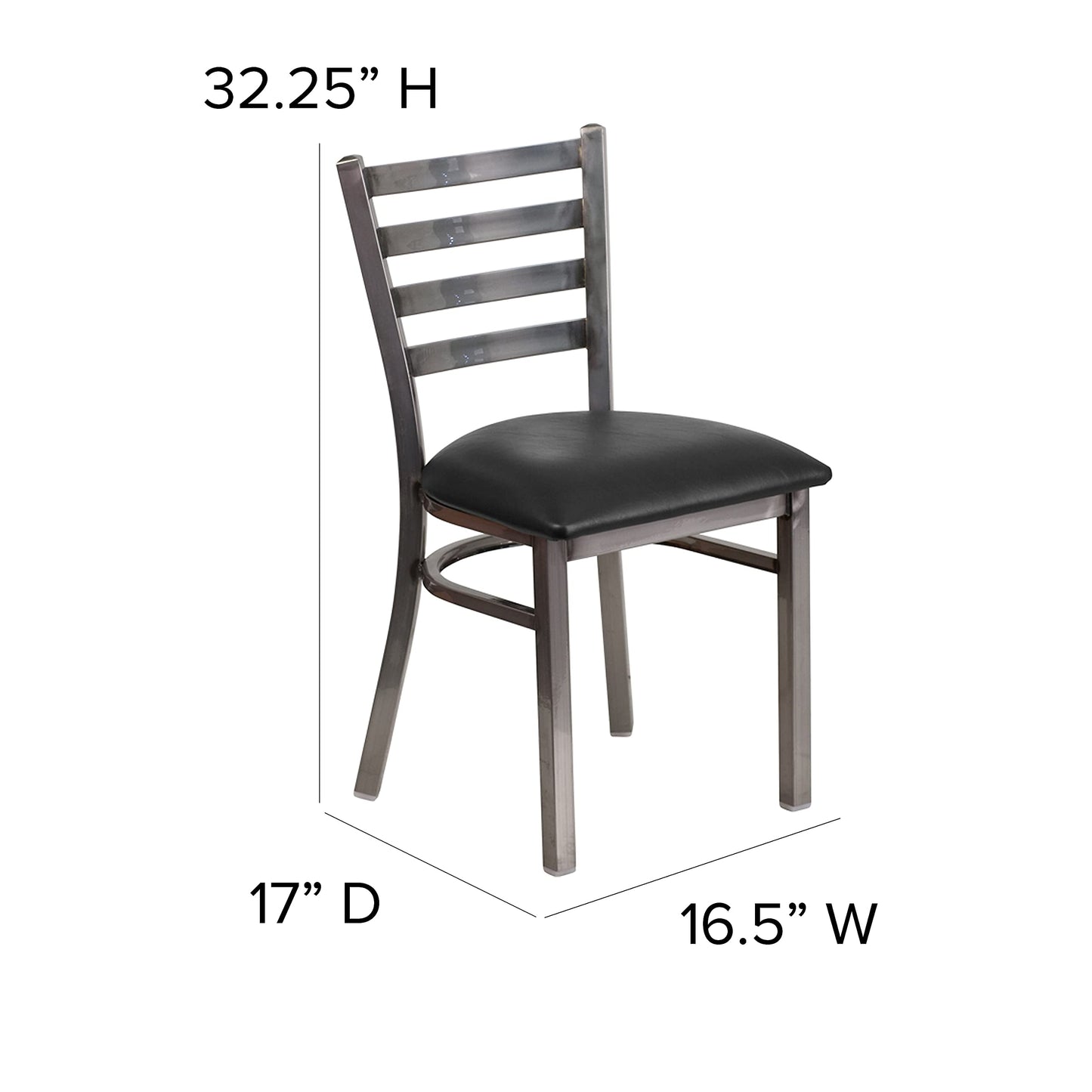 Flash Furniture HERCULES Series Clear Coated Ladder Back Metal Restaurant Chair - Black Vinyl Seat