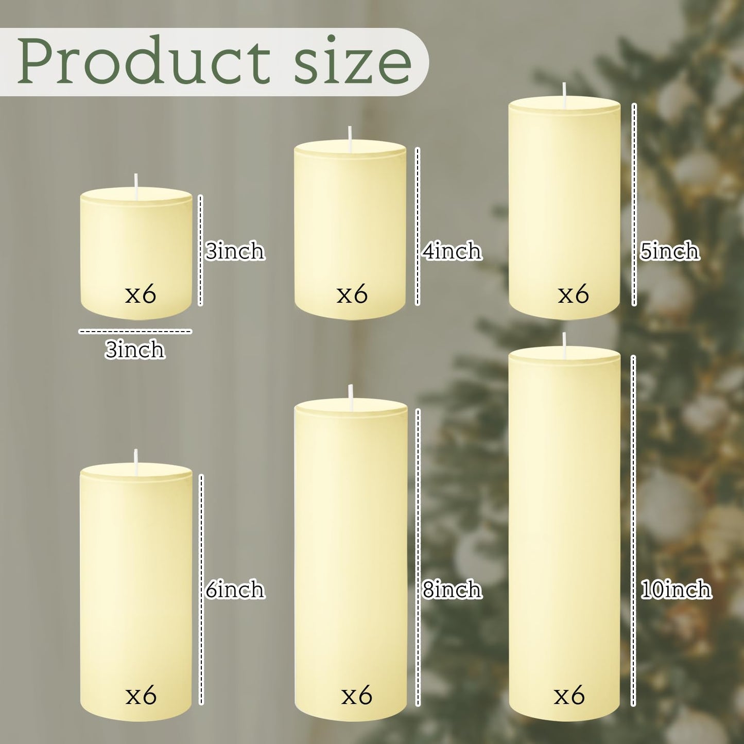 Shihanee 36 Pcs Pillar Candles 3 in x 3,4,5,6,8,10 Dripless Unscented Smokeless Candle Long Burning Decorative Rustic Candles with Cotton Wick for Wedding Home Fireplace (Ivory White)