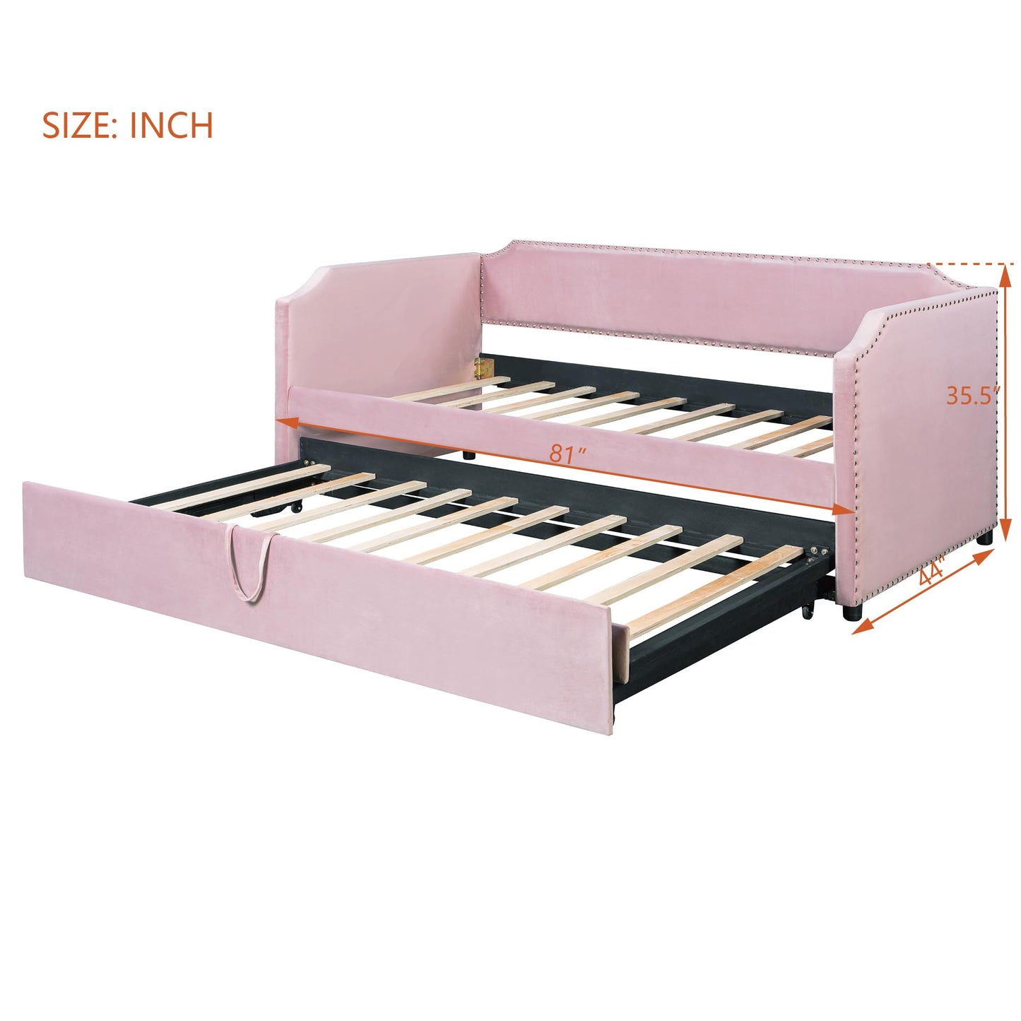 QVUUOU Twin Size Velvet Upholstered Daybed with Pop Up Trundle, Beige - Space-Saving Sofa Bed for Guest Room or Kids' Room