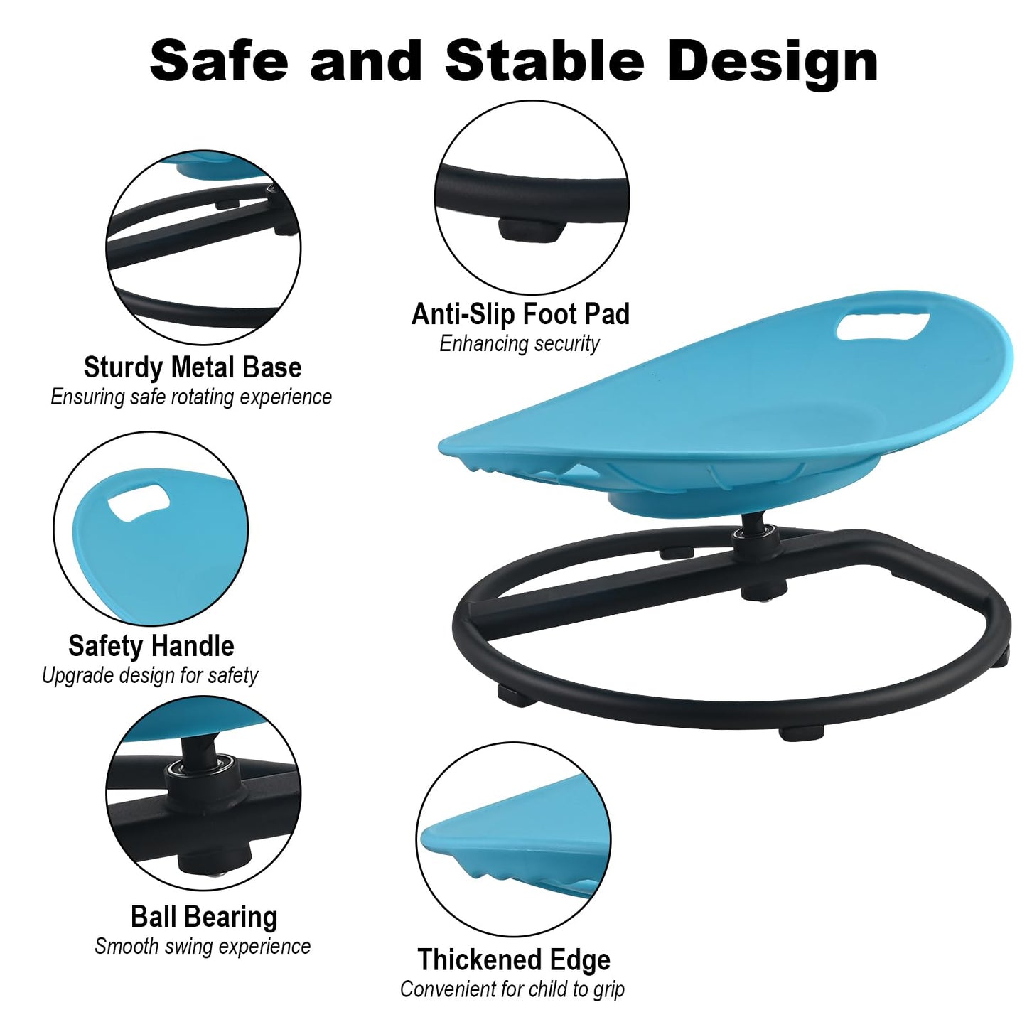 Casuenia Spinning Chair for Autistic Kids, Sensory Swivel Chair with Safety Handles, 330LBS Weight Capacity, Spinning Toy for Kids Autism & ADHD Age 3+, Sensory Product for Body Balance