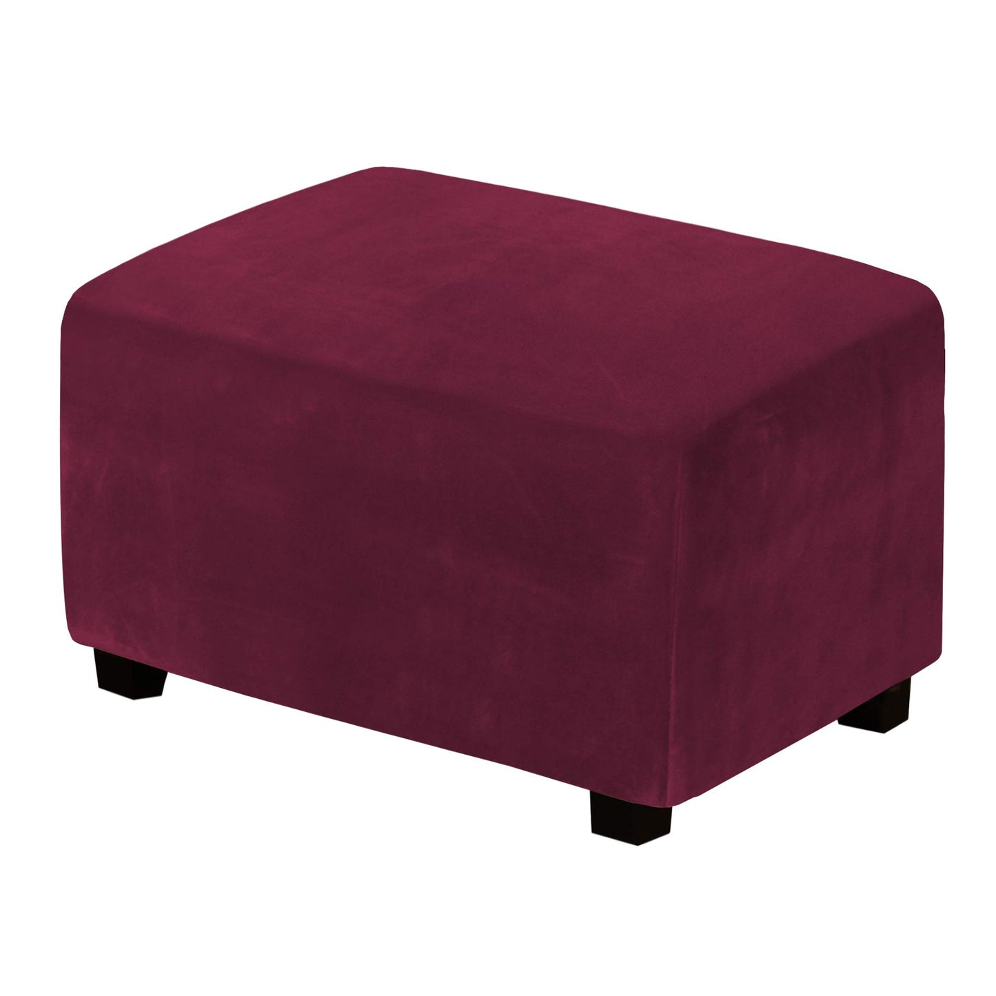 H.VERSAILTEX Real Velvet Plush 1 Piece Form Fit Stretch Rectangle Folding Storage Covers Ottoman Slipcovers Removable Footstool Protect Footrest Covers Elastic Bottom Washable(Large, Burgundy)
