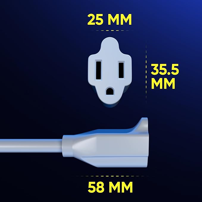 Maximm Cable 2 Feet 14Awg 360° Rotating Flat Plug Extension Cord/Wire, 3 Prong