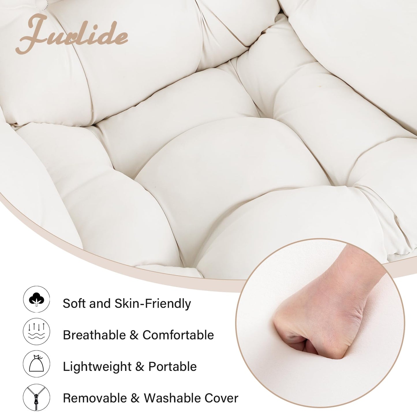 Furlide Lazy Chair with Ottoman, Comfy Fabric Accent Lounge Arm Chair with Lumbar Pillow and Folding Footrest, Reading Leisure Sofa Chair for Bedroom, Living Room, Dorm,Beige