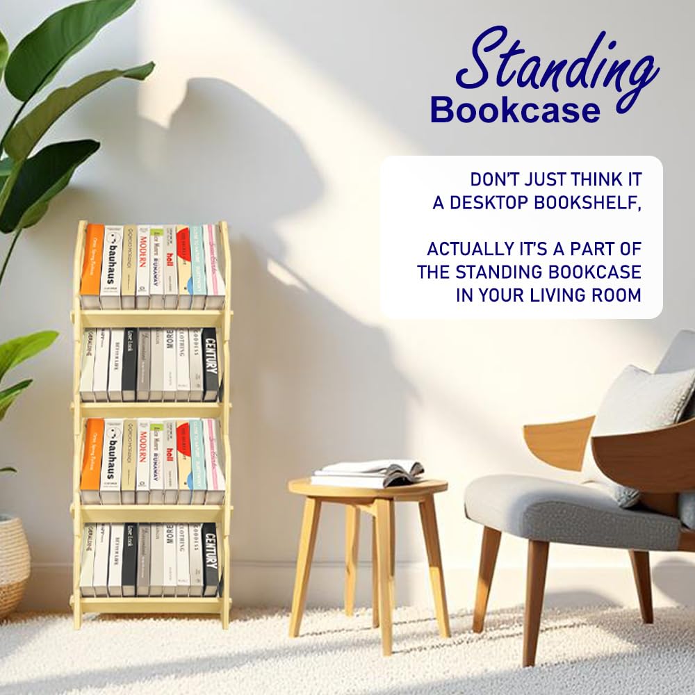 Stoneandegg Desktop Bookshelf, Stackable Book Organizer with Handle, Storage Rack for CD/Magazine/File Folder, Portable Small Bookshelf for Study, Living Room, Kid's Room, No Nails, Medium Size