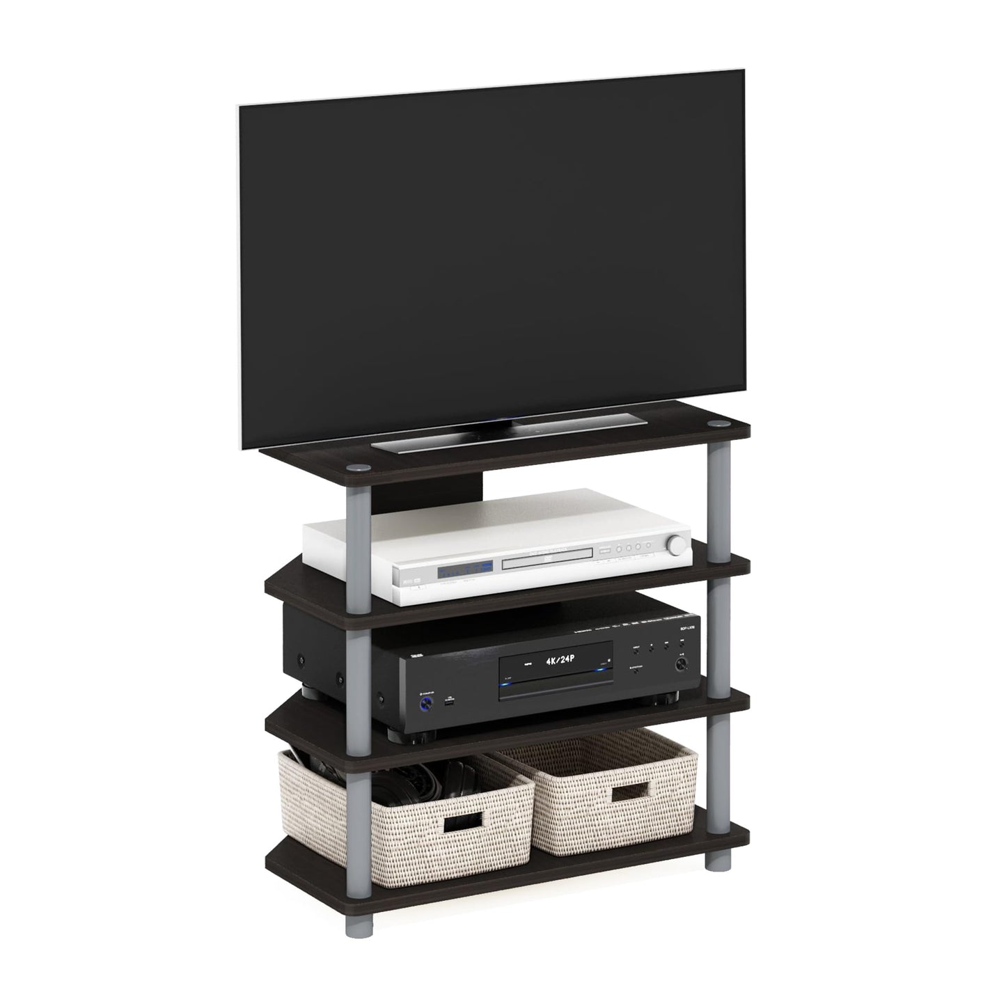 Furinno Turn-N-Tube Easy Assembly 4-Tier Petite Entertainment Center / TV Stand / TV Unit / TV Desk, Espresso/Grey