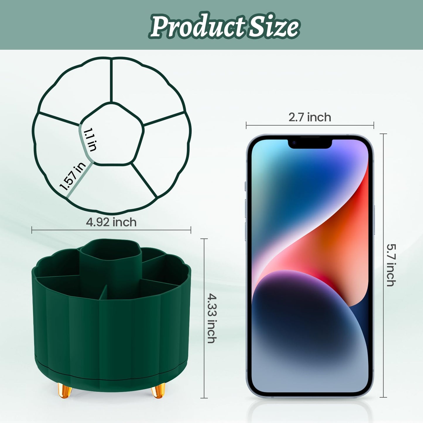 IVEETTY Desktop Organizer 360 Rotating, with 6 Slots Pen & Pencil Holder, Desk Caddy for Markers, pen, pencil, Space Saving Office Organization, Small Desk Essentials, Work Home, Green