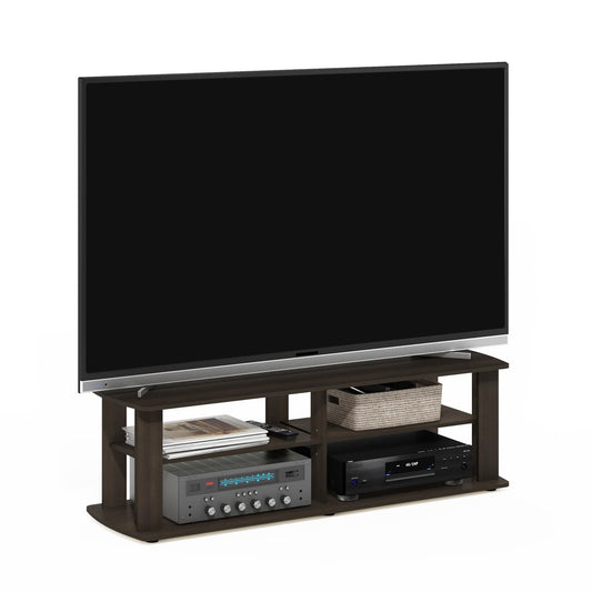 Furinno Nelly TV Stand, 3-Tier Entertainment Center with Open Shelves Storage, TV Console for TV up to 55 Inch, Soft Edges, for Living Room, Bedroom, Dark Brown