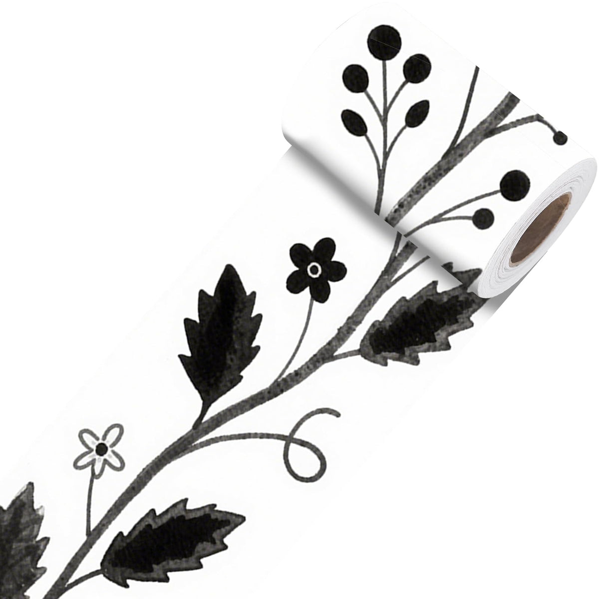 Nuxovilar Peel and Stick Wallpaper Border, Self-Adhesive Wall Border, PVC 3.94×16.4 Ft, Wall Borders Peel and Stick for Accent Walls, Craft Rooms, Laundry Rooms (Black White Floral Vine Design0