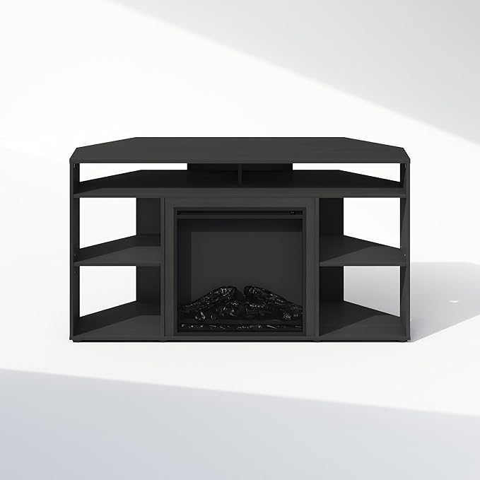 Furinno Jensen Fireplace TV Stand, NO Heat Decorative Electric Fireplace Corner