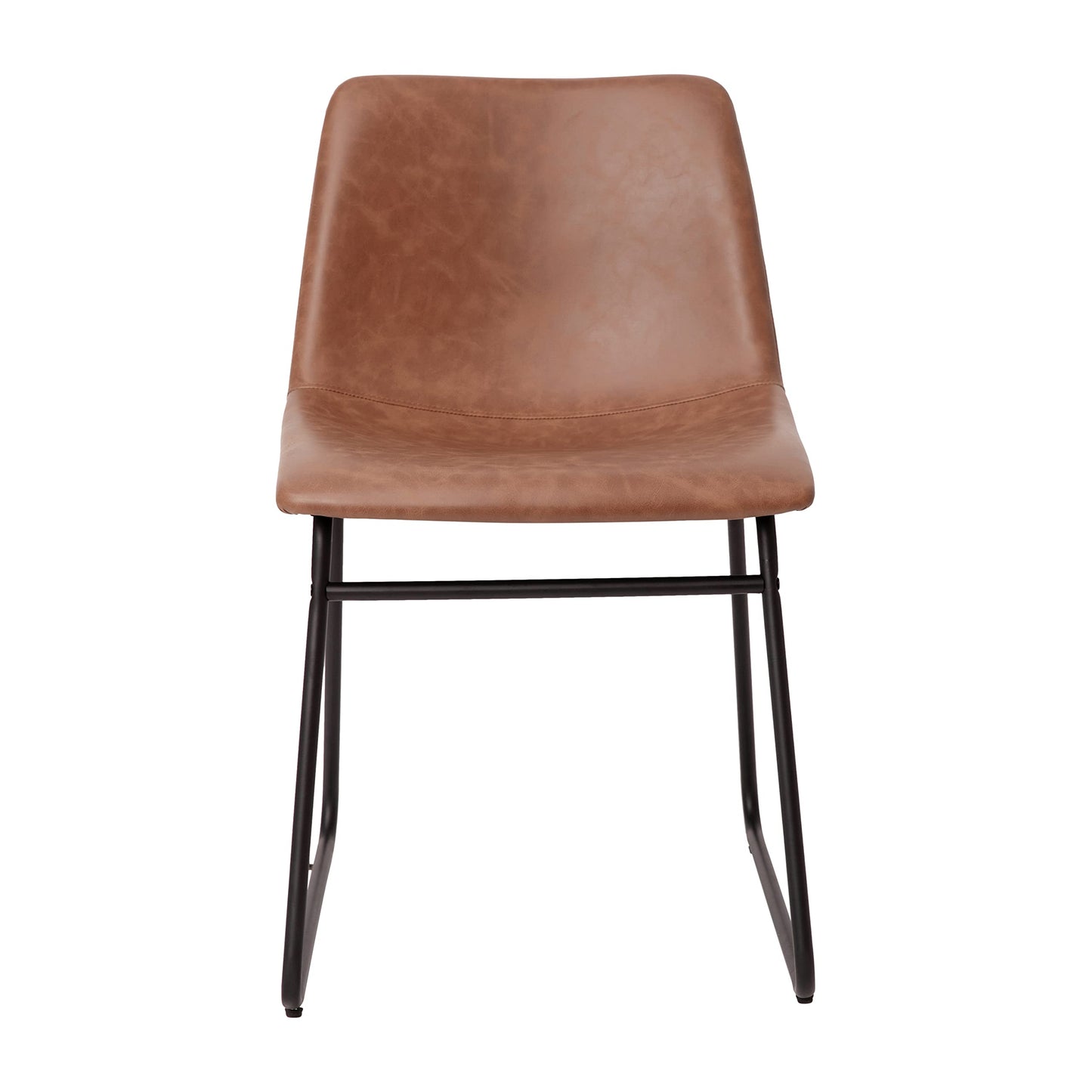 Flash Furniture Butler 18" LeatherSoft Dining Table Height Chairs, Mid-Century Modern Bucket Style Dining Chairs, Set of 2, Light Brown/Black