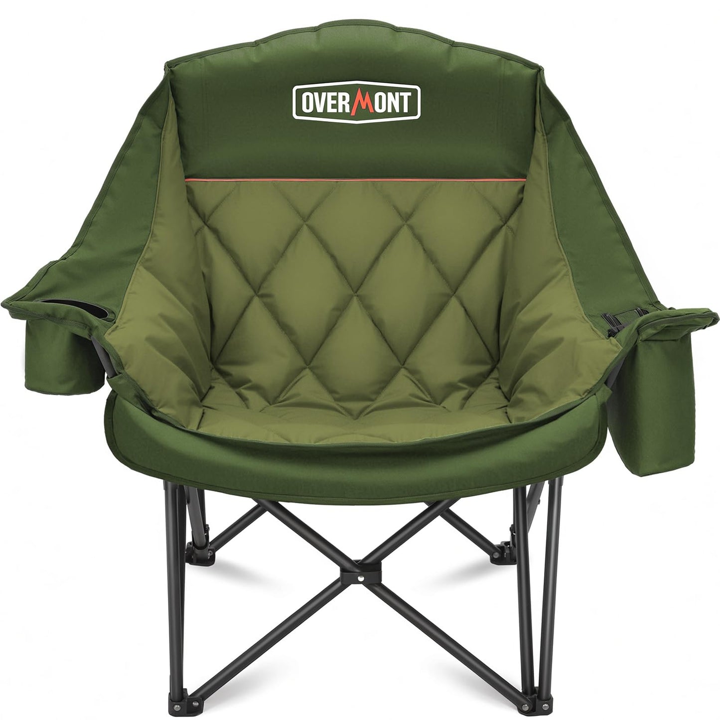 Overmont Oversized XL Camping Chair for Adults - 500lbs Support Heavy-Duty Padded Folding Chair with Side Pocket Cup Holder Cooling Bag for Outdoor Sports Garden Beach Fishing Lawn Green