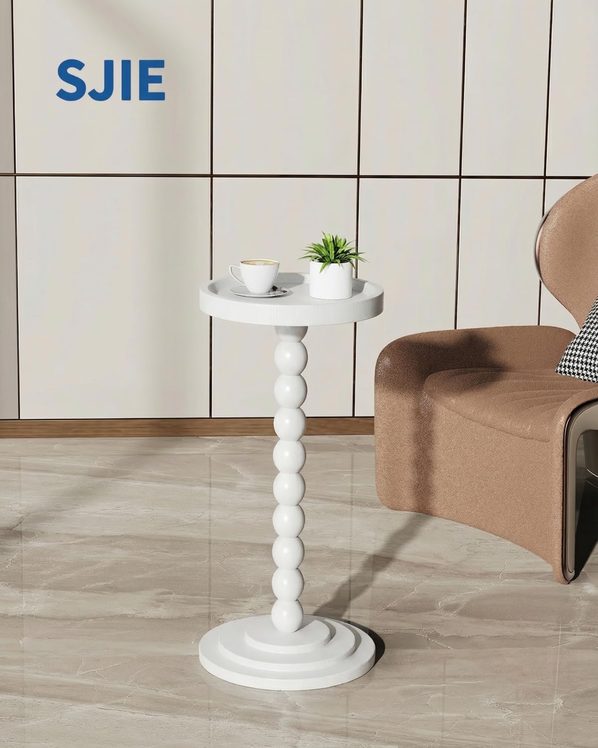 Round Wooden Side Table & Drink Table | Sturdy & Functional Mid-Century Modern Design with Solid Wood Base for Living Room, Bedroom, Office & More