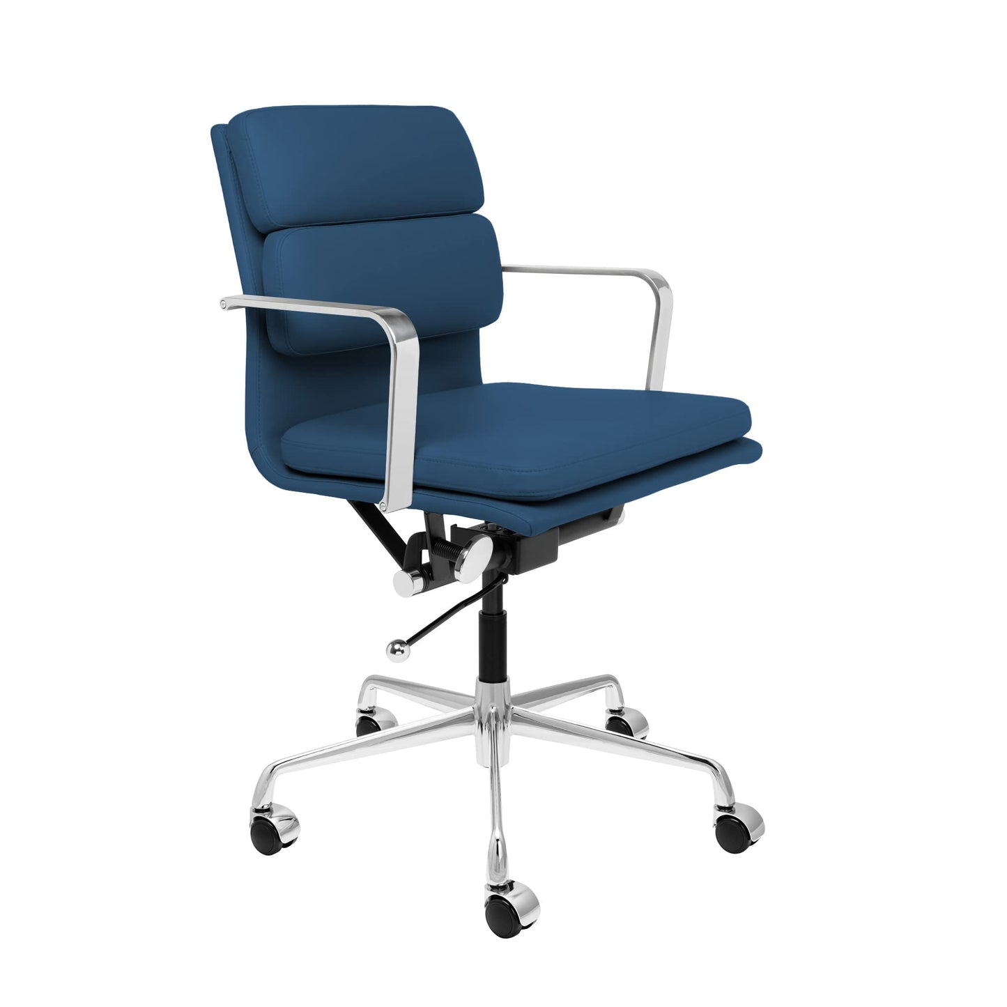 Laura Davidson Furniture SOHO II Padded Management Office Chair - Mid Back Desk Chair with Arm Rest, Swivel & Cushion Availability, Made of Faux Leather, Blue, Computer Chair