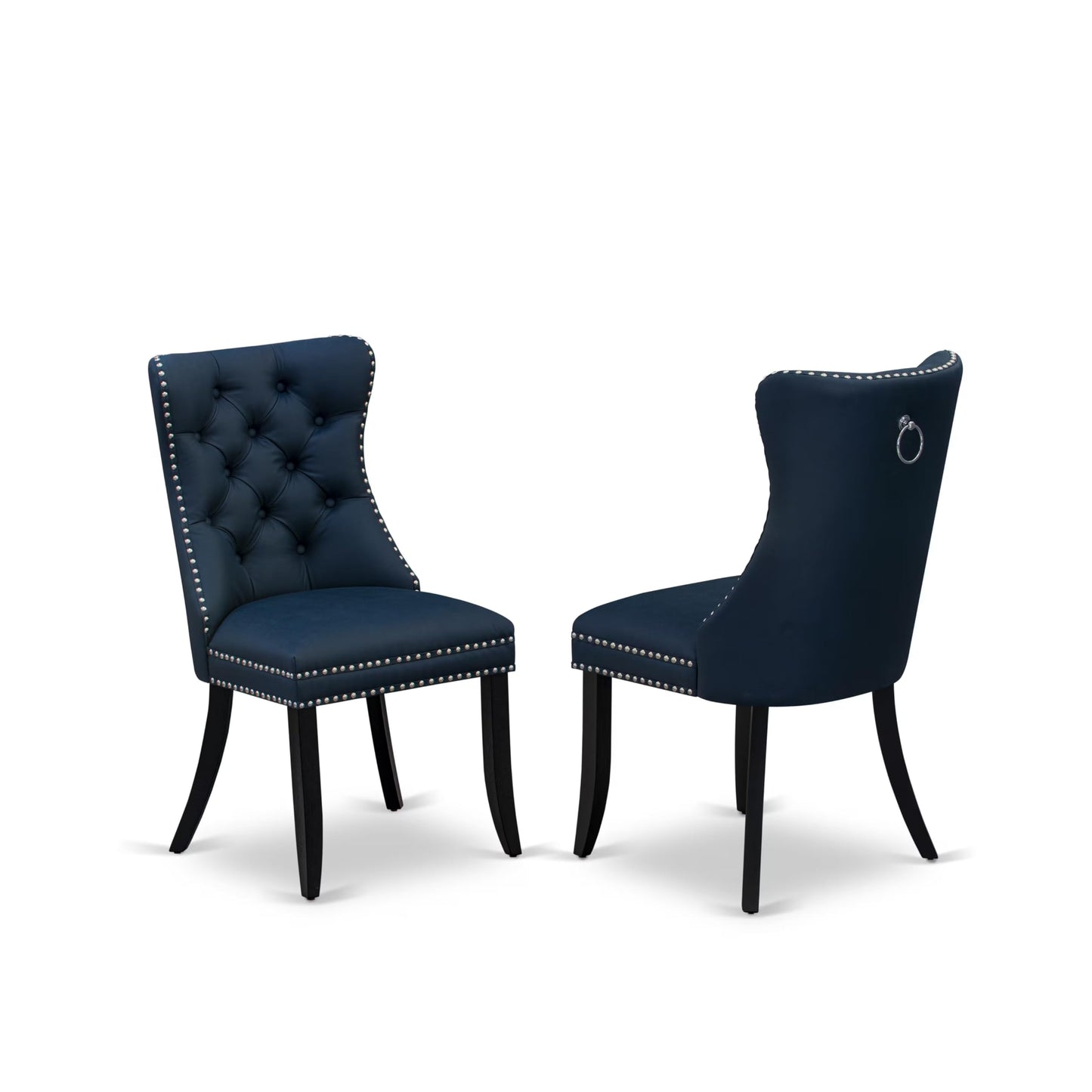 East West Furniture DAP6F29 Dallas Parson Kitchen Chairs - Button Tufted Nailhead Navy Blue Polyester Fabric Padded Dining Chairs, Set of 2, Wirebrushed Black