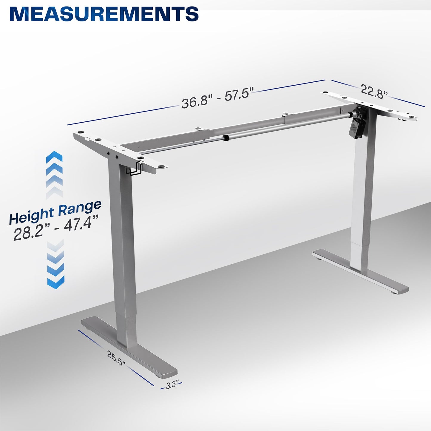 VIVO Electric Stand Up Desk Frame Workstation, Frame Only with 220 lbs Capacity, Brushless Motor Standing Height Adjustable Legs with Memory Controller, Gray, DESK-V100EGY