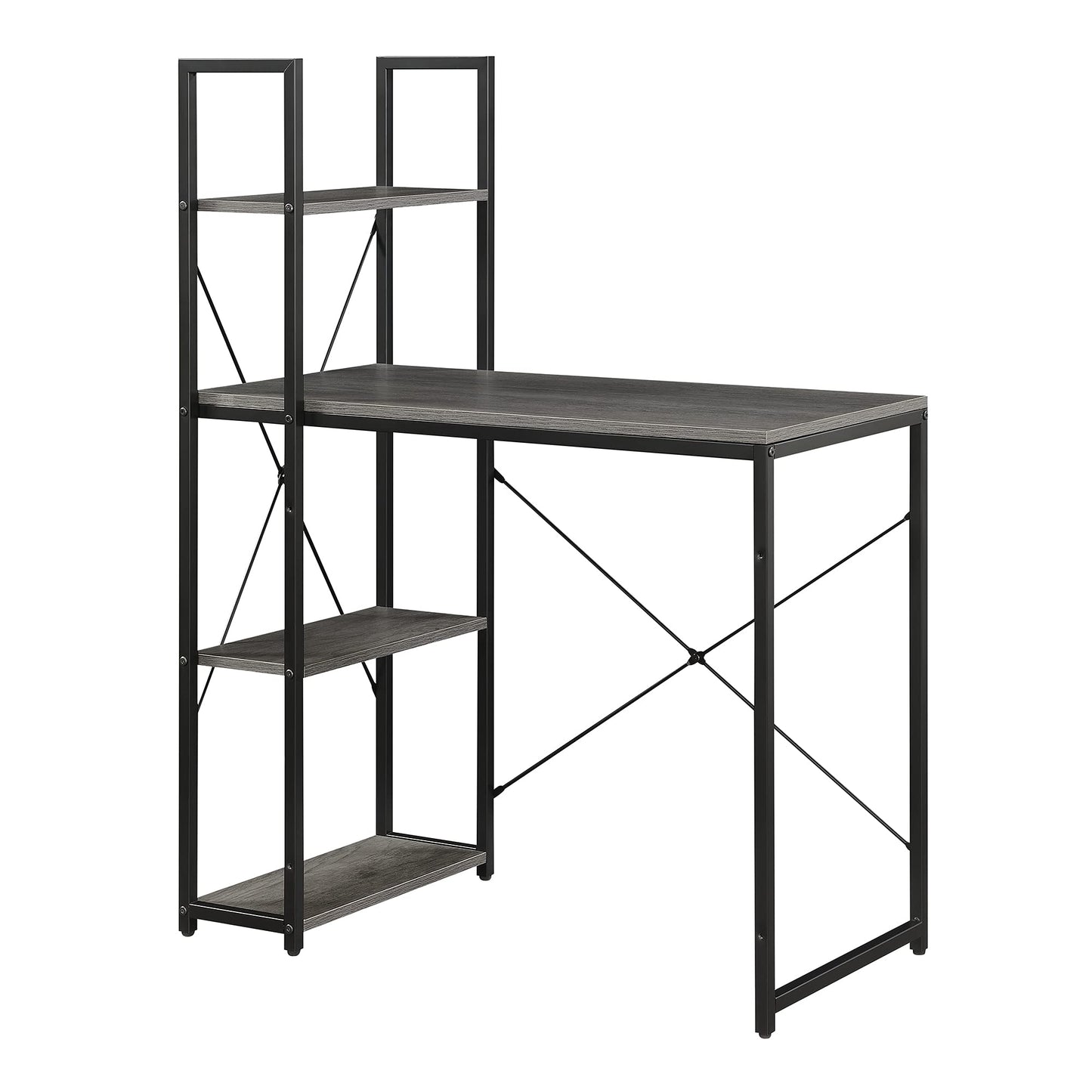 Convenience Concepts Desigsn2Go Office Workstation Desk 36" - Modern, Contemporary Writing Accent with Storage Shelves for Dorm Room & Home Study, Charcoal Gray