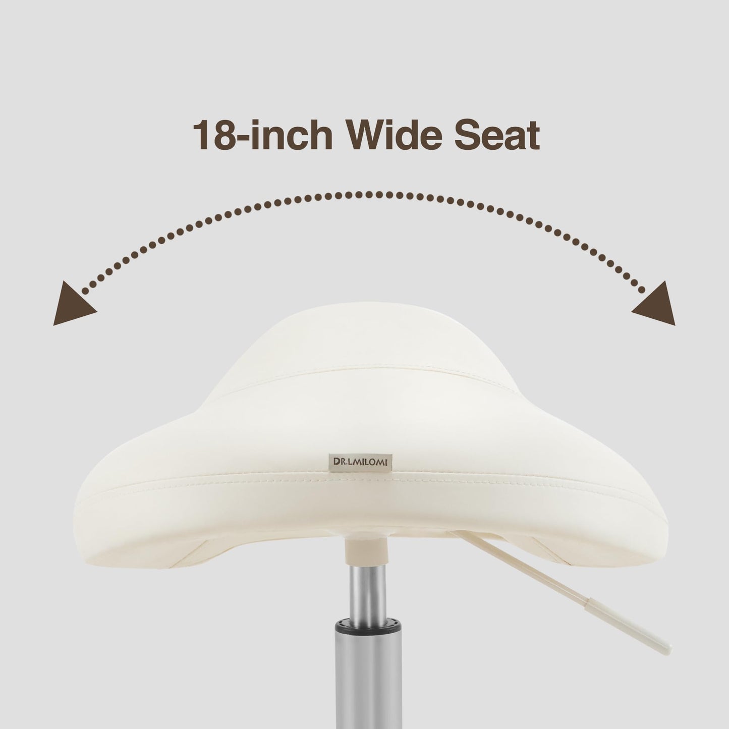 DR.LOMILOMI Heavy-Duty Ergonomic Pneumatic Swivel Rolling Saddle Stool with Extra Wide Seat for Hygienic Clinic Spa Massage Home and Office - 505 KIMO (Vanilla)