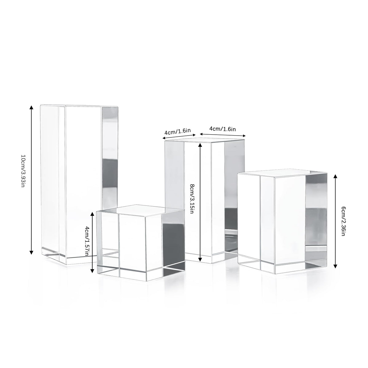 ZEERSHEE Set of 4 Clear Glass Display Blocks, Transparent Solid Square Glass Risers for Jewelry, Collectibles, Cosmetics, Mini Figures, Craft & Retail Display