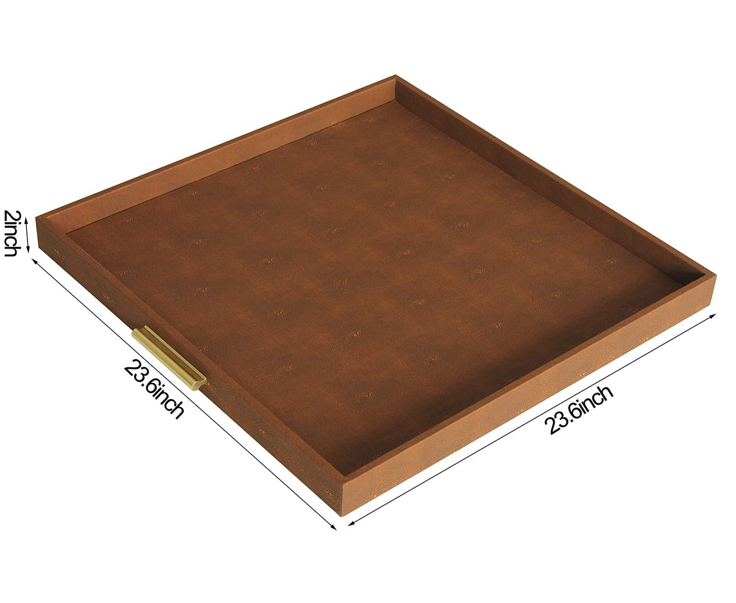 HofferRuffer Extra Large Square Serving Tray, Elegant Faux Leather Ottoman Tray with Gold Hardware Handles, Serve Tea, Coffee or Breakfast in Bed, 24 x 24 inches (Brown Shagreen)