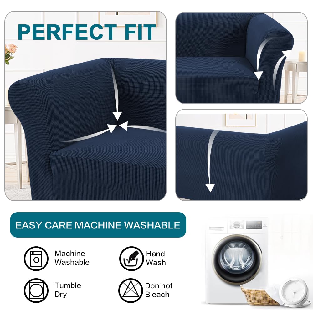 Turquoize Stretch Chesterfield Sofa Covers for Living Room Soft Sofa Couch Covers for 3 Cushion Couch Non-Slip Sofa Slipcover for Dogs Pet Furniture Protector Feature Jacquard Fabric (Sofa, Navy)
