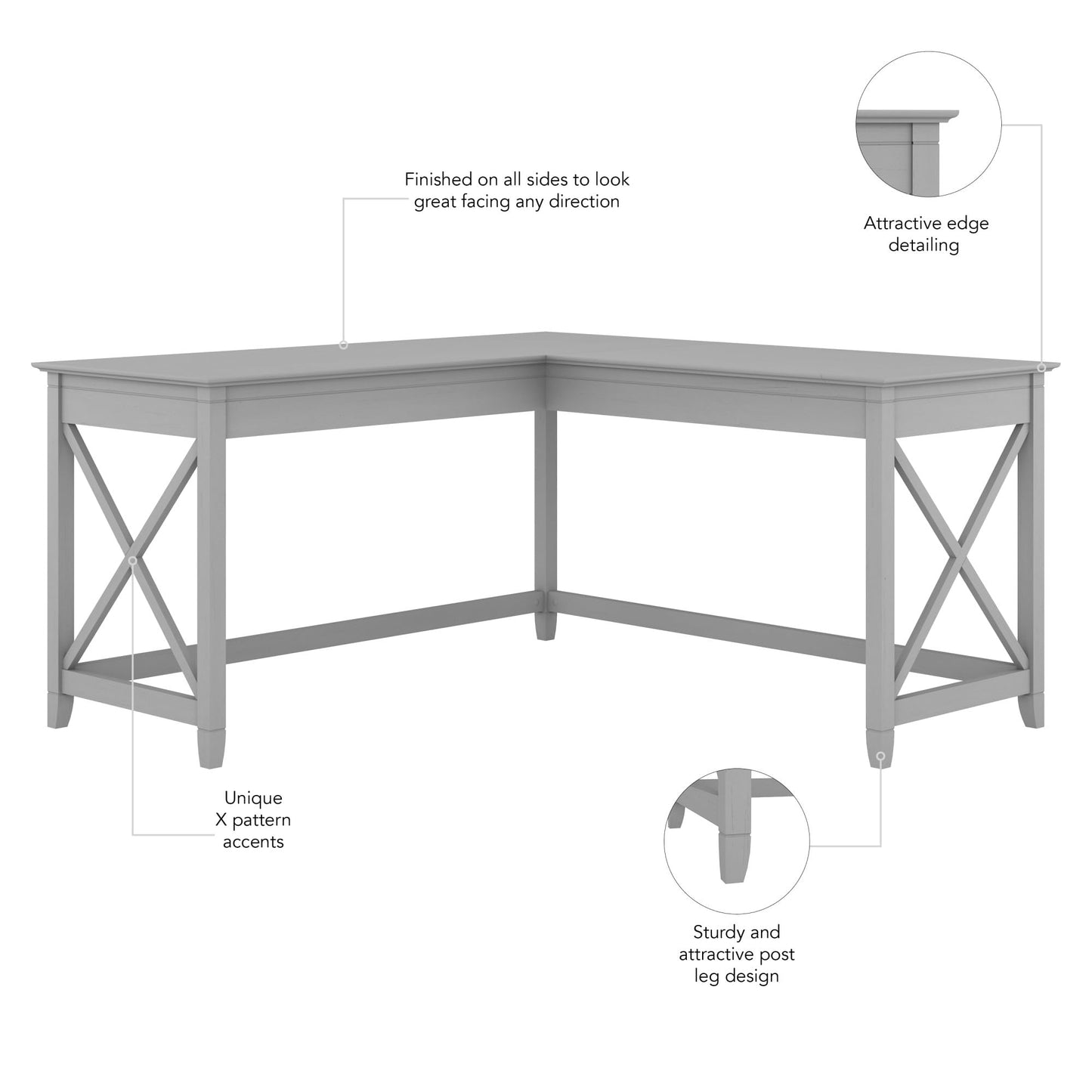 Bush Home Key West 60W Modern Farmhouse L Shaped Desk in Cape Cod Gray, 60-Inch Corner Computer Table for Home Office Workspace