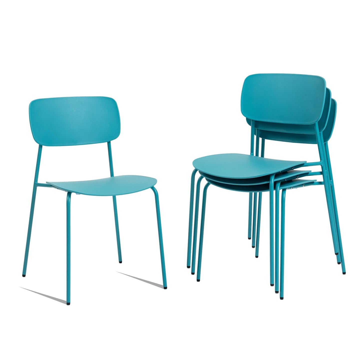 Sidanli Armless Stacking Chairs Set of 4, Office Waiting Room Chairs with Metal Legs and Ergonomic Plastic Seat, Metal Chairs Set of 4 for Conference Reception Dining Room, Blue