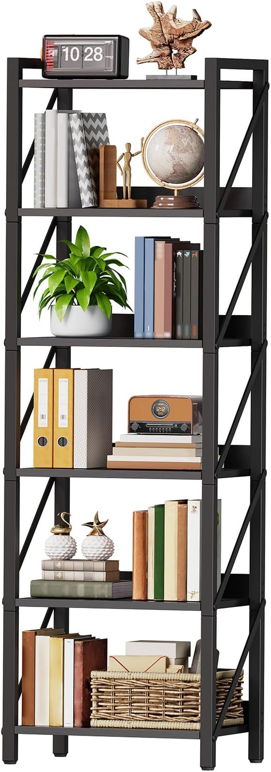 HOOBRO Bookshelf, 6-Tier Industrial Bookcase, Book Shelf Storage Organizer