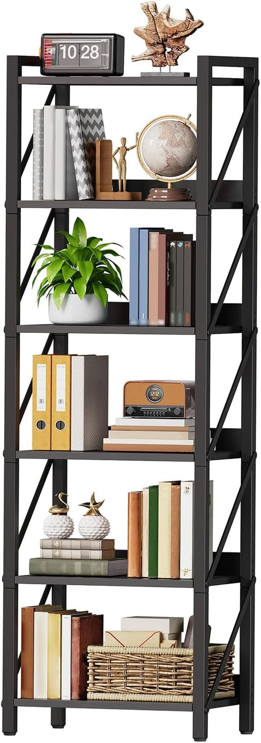 HOOBRO Bookshelf, 6-Tier Industrial Bookcase, Book Shelf Storage Organizer