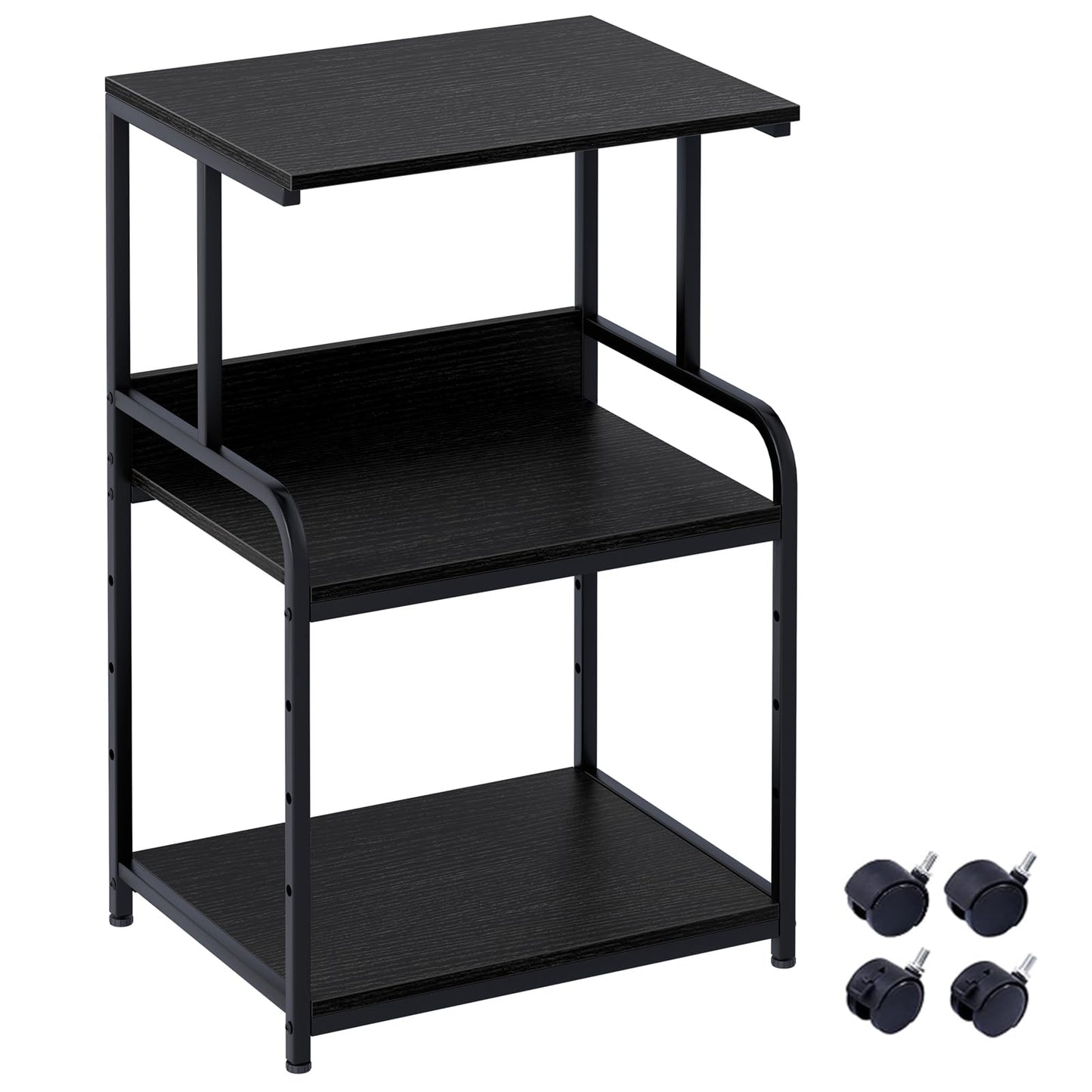 Arbuxzuy Printer Stand with Storage Shelf,3 Tier Printer Cart with Wheels,Mobile Printer Table for Home Office,Stands for Heat Press Scanner Fax,Industrial Style (Black)