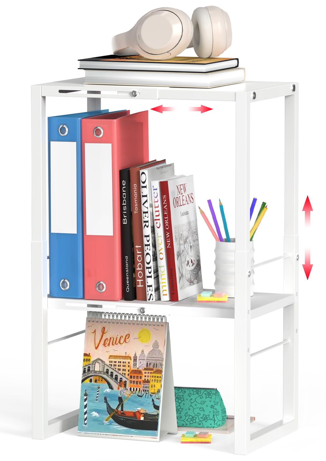 LIDTOP Locker Organizer Shelf, Metal Adjustable Width and Height, Ideal Locker for School, Office, and Gym Lockers, Extends Locker Accessories Storage Organization, White