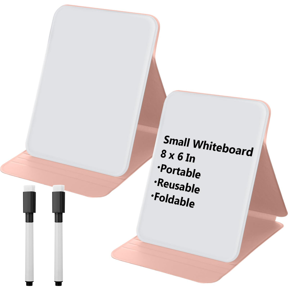 Dunzoom 2 Sets 4 Pcs Small Glass Desktop Whiteboard with Reversable Stand 8x6 Inch Mini Dry Erase White Board Easel with 2 Markers Reusable Desk Notepad for Home Office School Supplies (Pink)