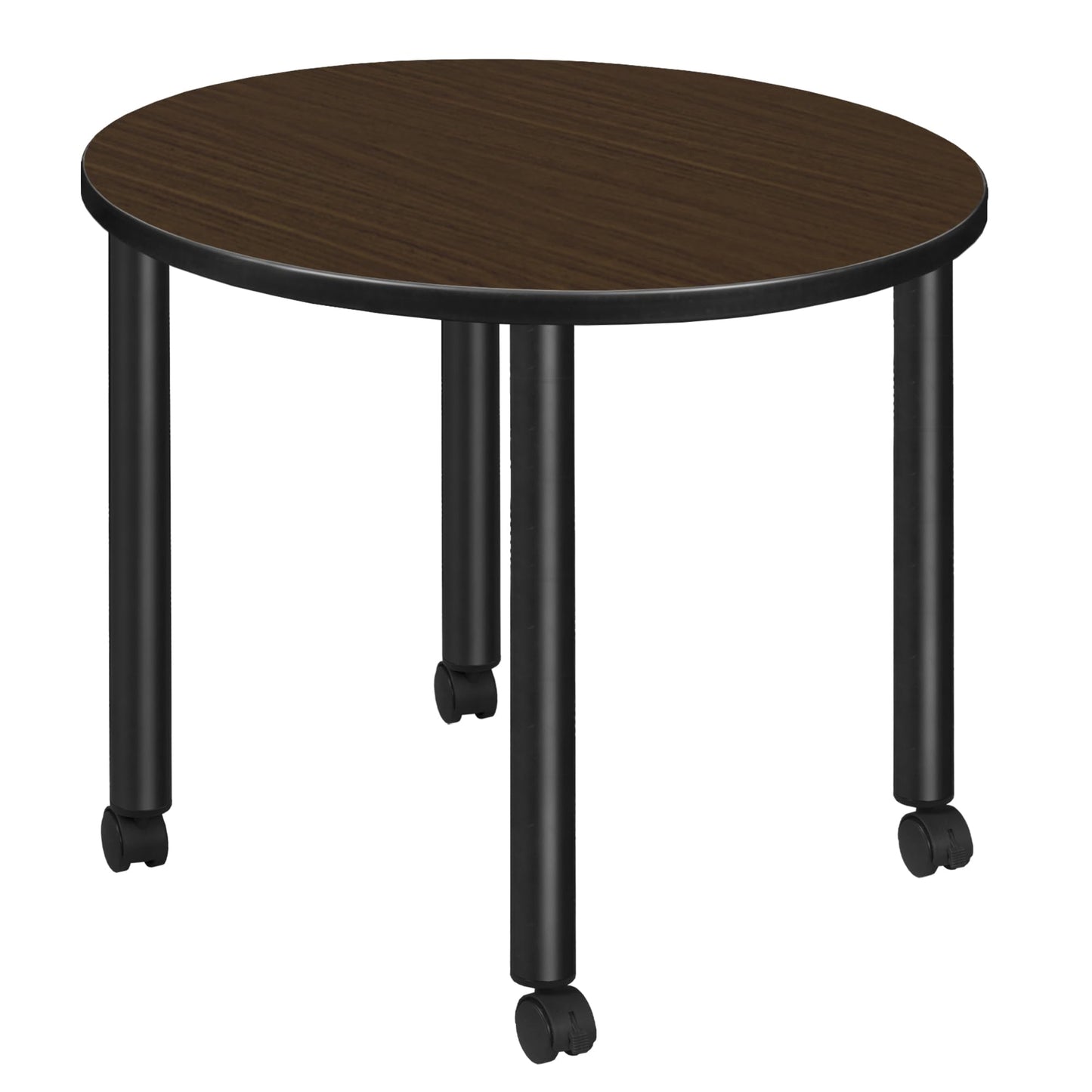Romig Trek Small 30 in. Round Breakroom Table- Neo Walnut Top, Black Mobile Legs