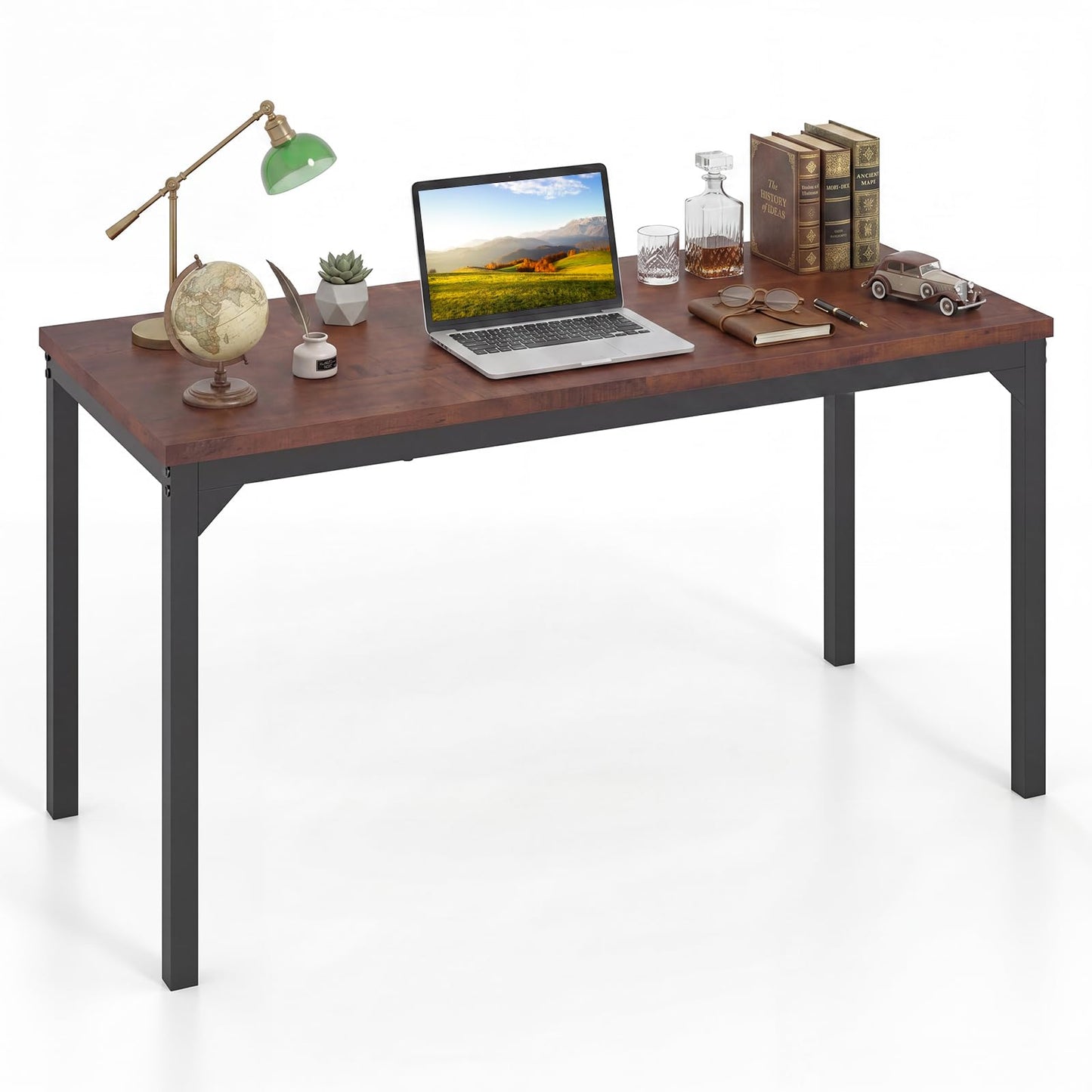 Giantex Conference Table, 55" L x 24" W Large Meeting Table, Rectangular Computer Desk with Strong Metal Frame for 4-6 People, Modern Seminar Table for Office Conference, Brown (1)